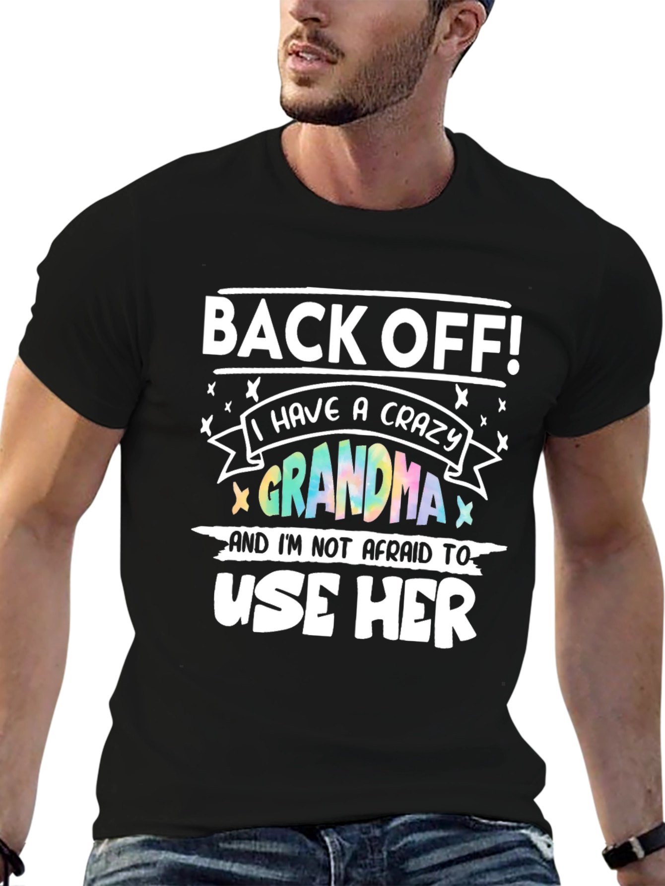 Black Crazy Grandma T-Shirt - Protective Grandchild Apparel view 6