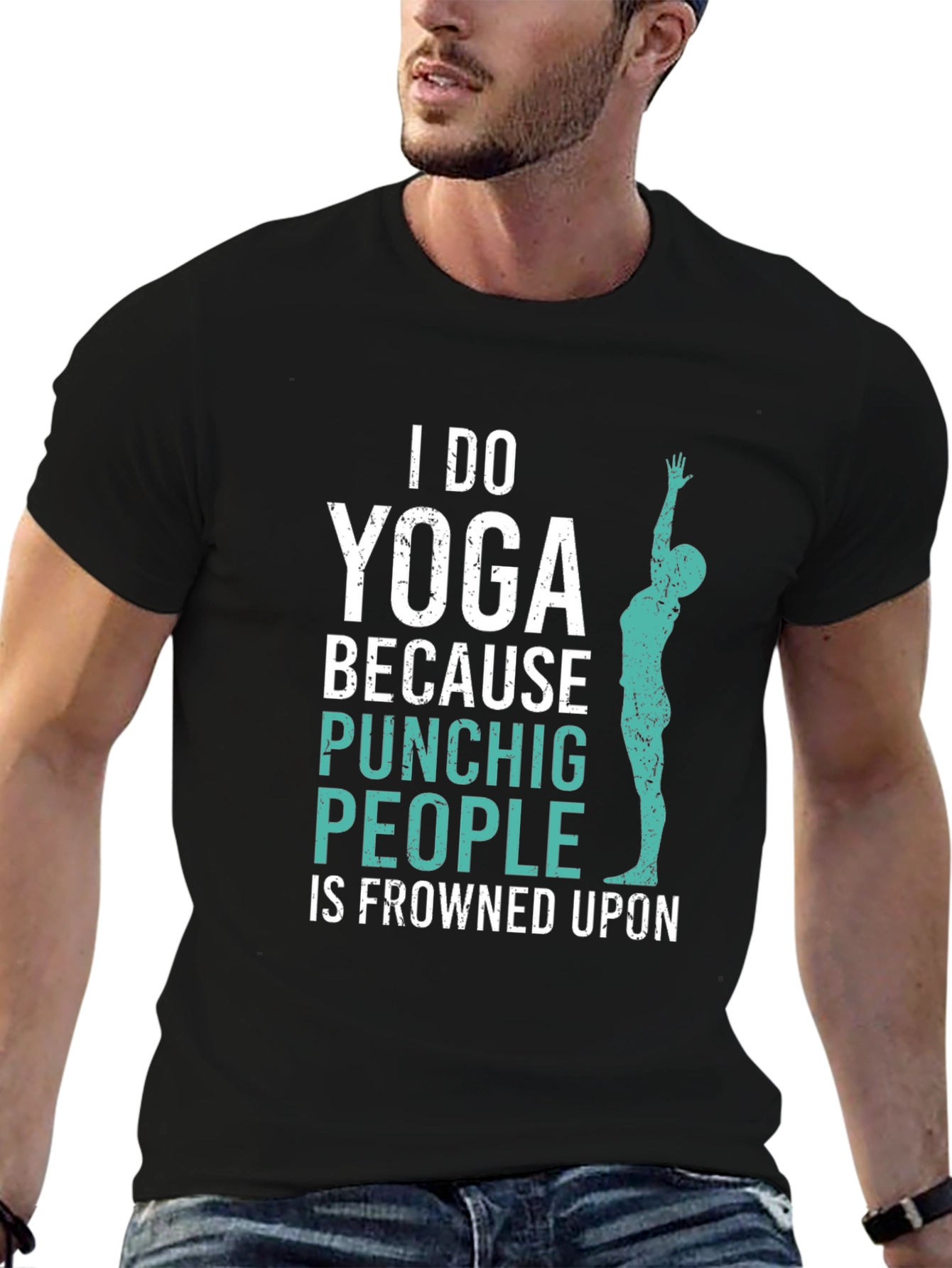 Black Yoga Punching People Funny Graphic Tee view 6