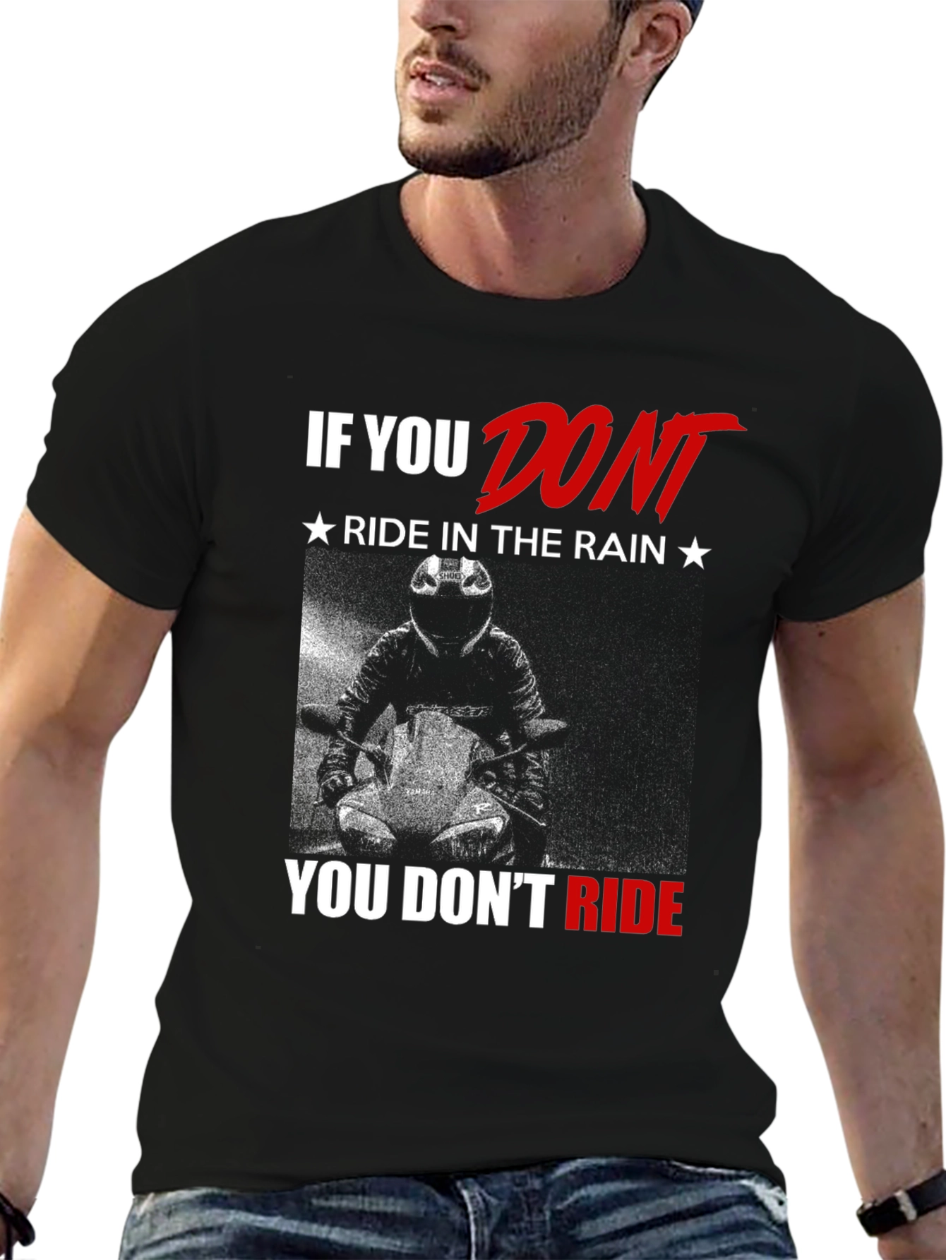 Black Riding in the Rain T-Shirt - Motorcycle Biker Tee view 6