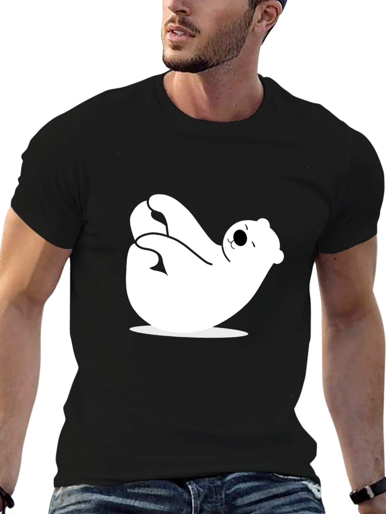 Black Relaxing Polar Bear Black Graphic Tee view 6