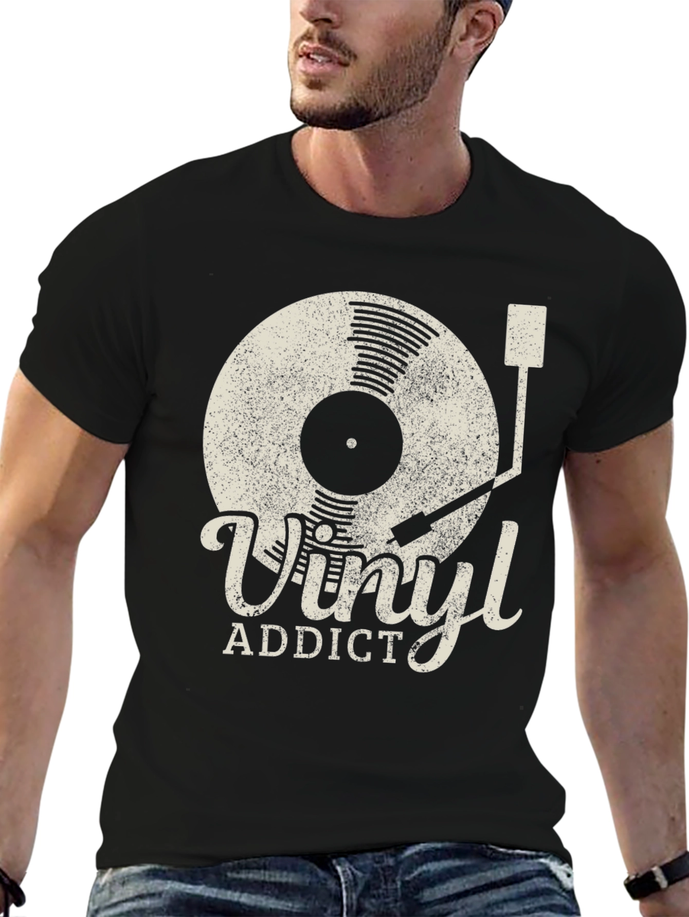 Black Vinyl Addict T-Shirt Retro Style Music Lover Tee view 6