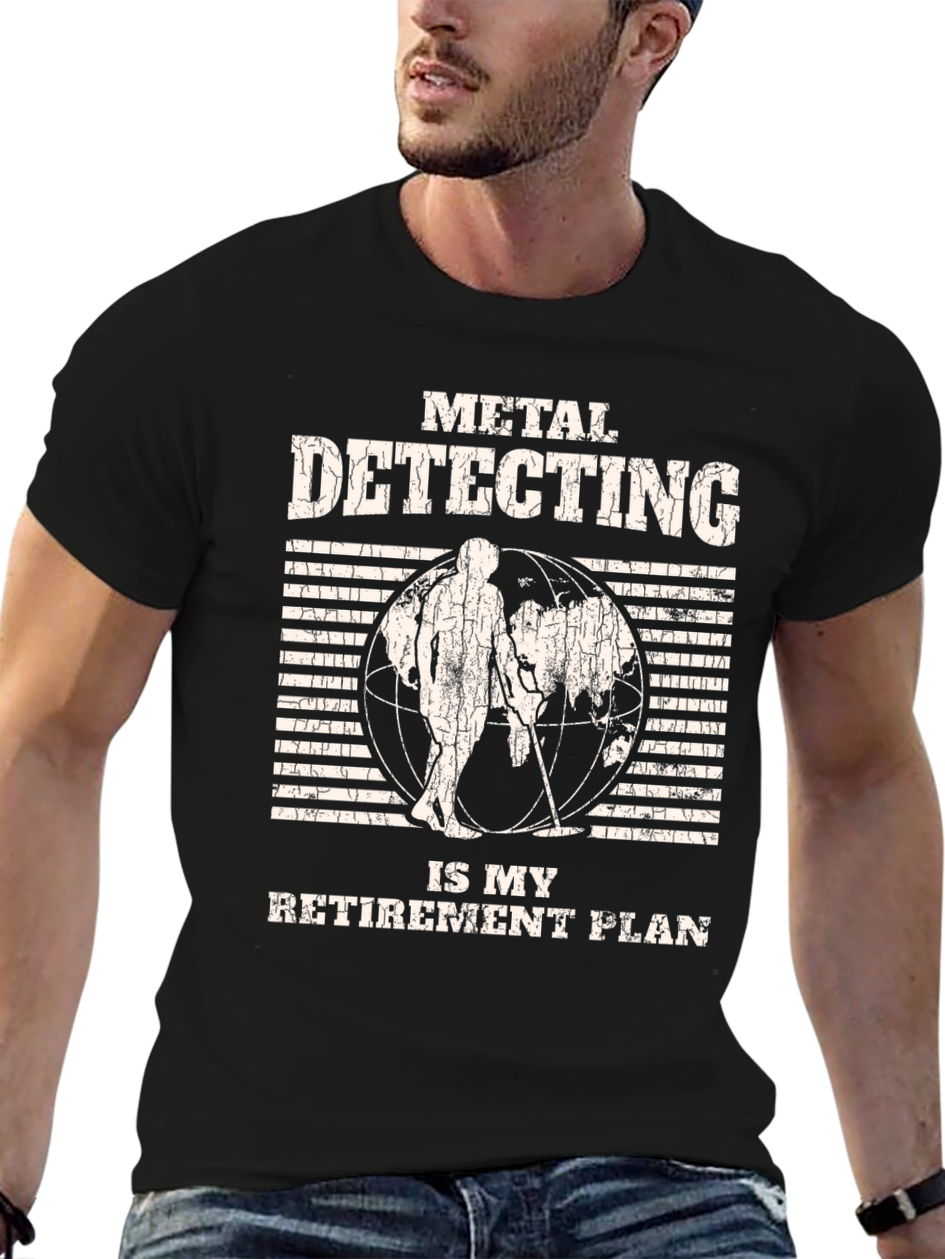 Black Metal Detecting Retirement Plan T-Shirt view 6