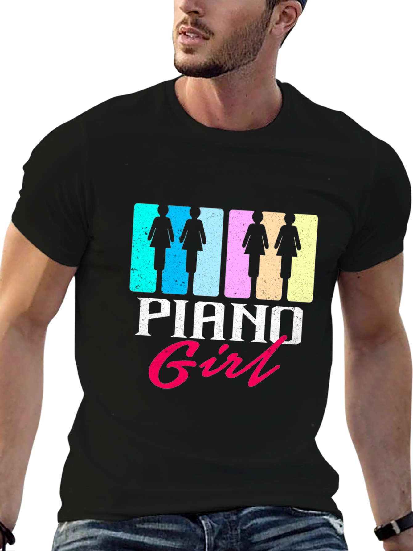 Black Piano Girl Graphic T-Shirt - Trendy Music Lover Tee view 6