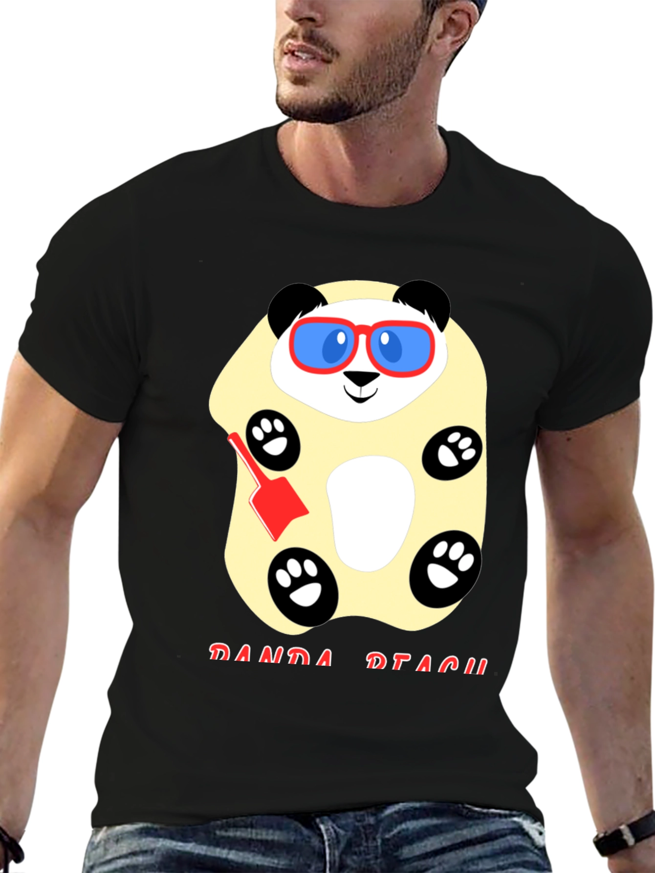 Black Cool Panda Beach T-Shirt - Black Cotton view 6