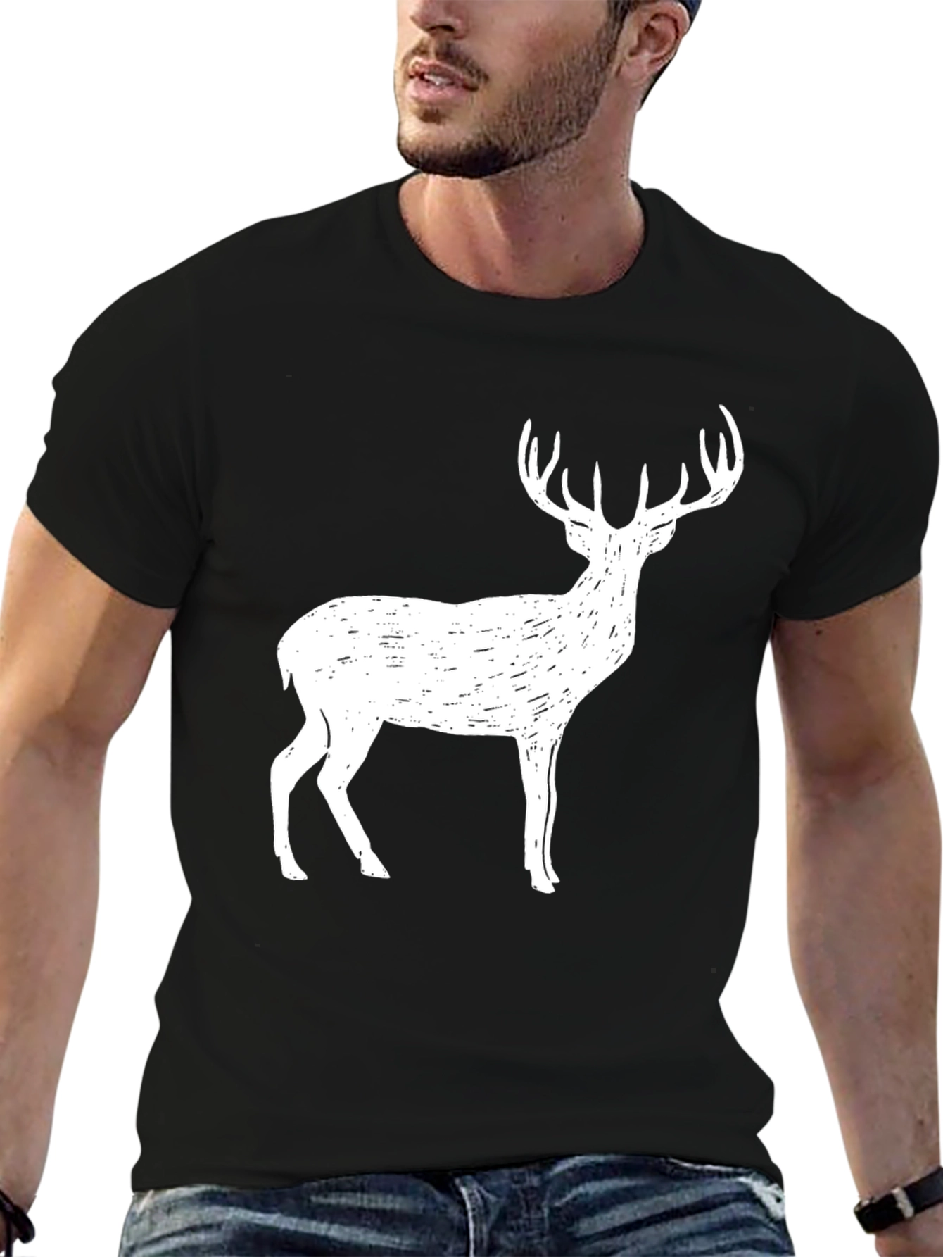 Black Men's Deer Graphic Tee - Black Casual Shirt view 6