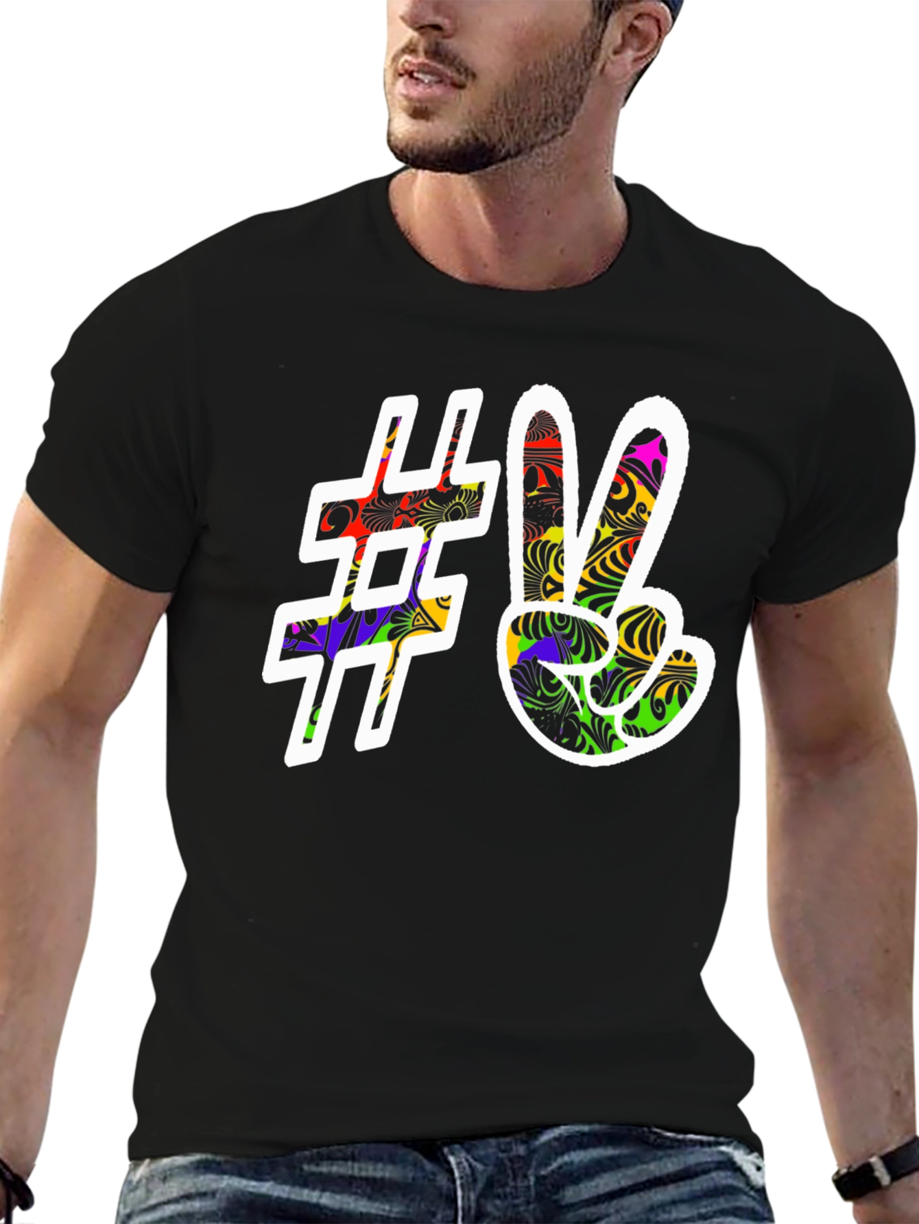 Black Peace Sign Graphic Tee - Black view 6