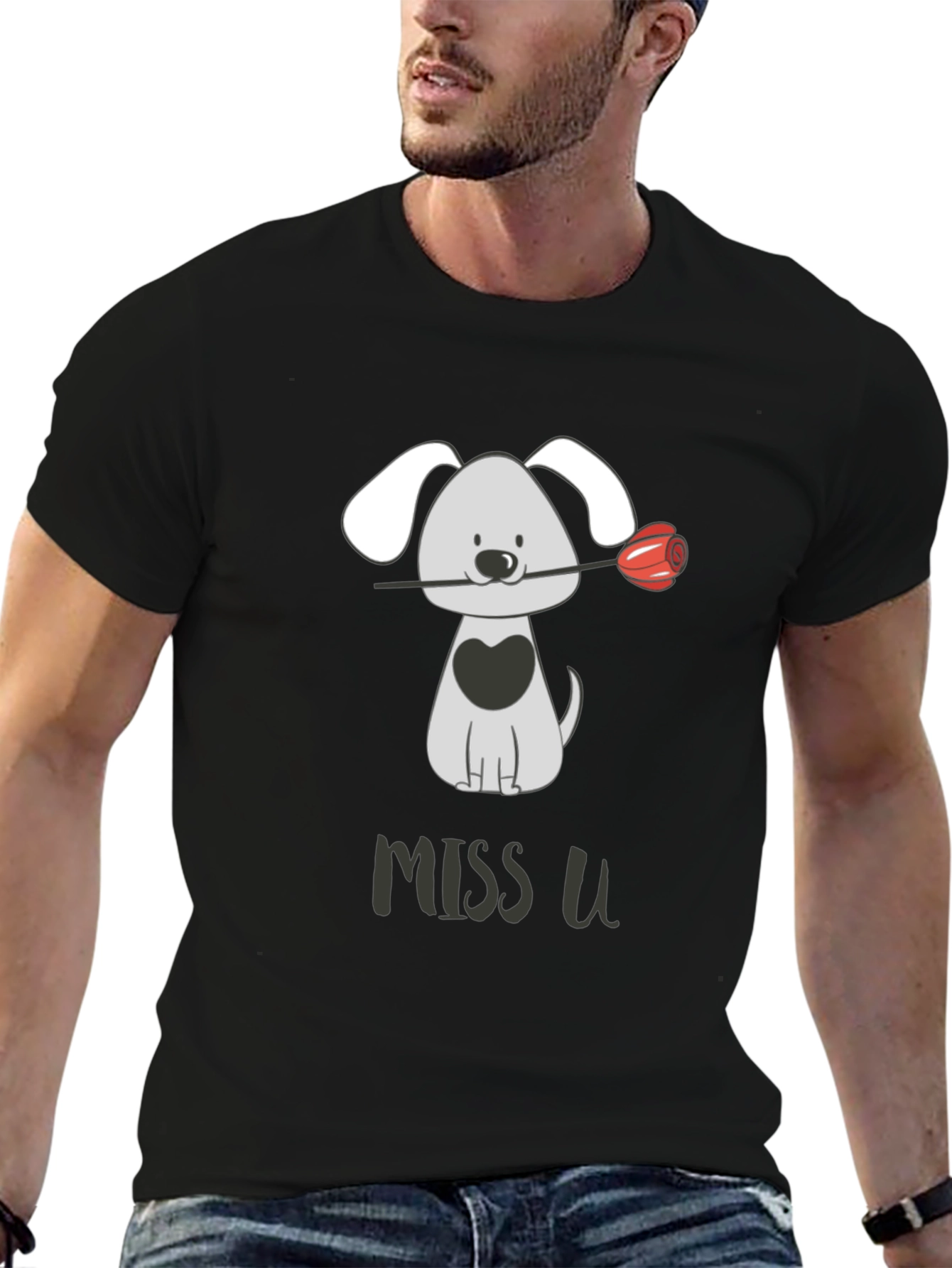 Black Miss U Dog Graphic Tee - Cute Casual Style view 6