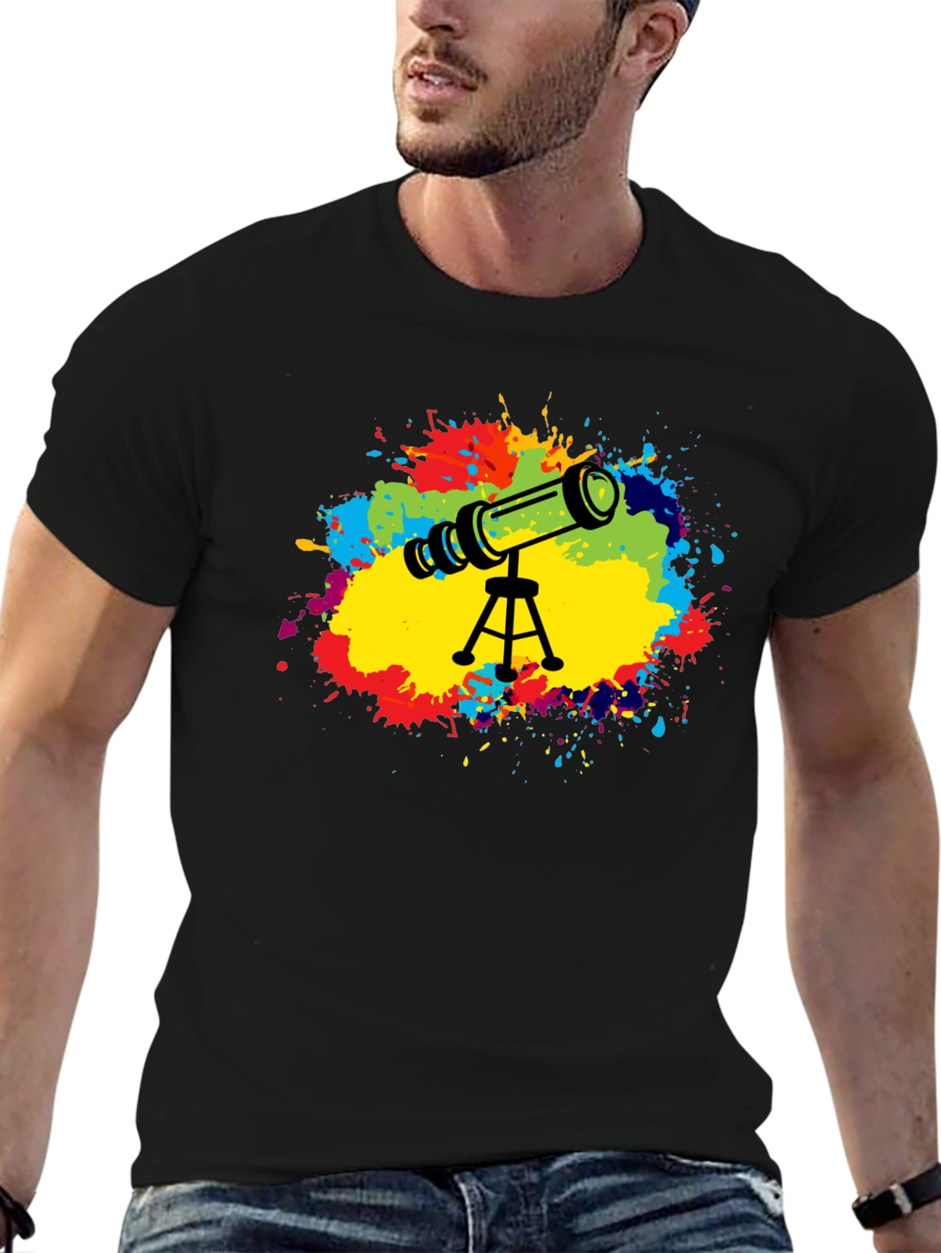 Black Telescope Splash Graphic T-Shirt - Astronomy Tee view 6