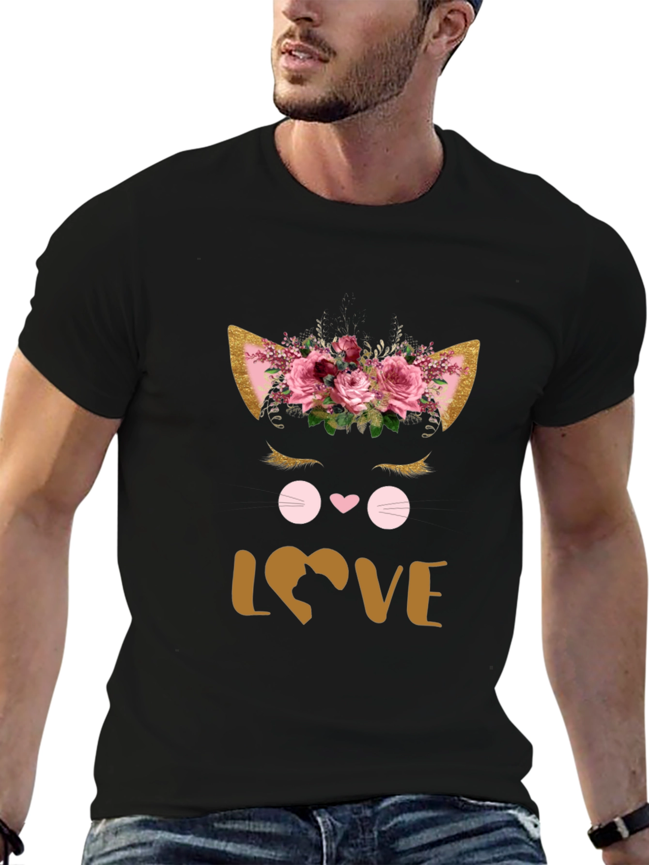 Black Floral Cat Lover T-Shirt view 6