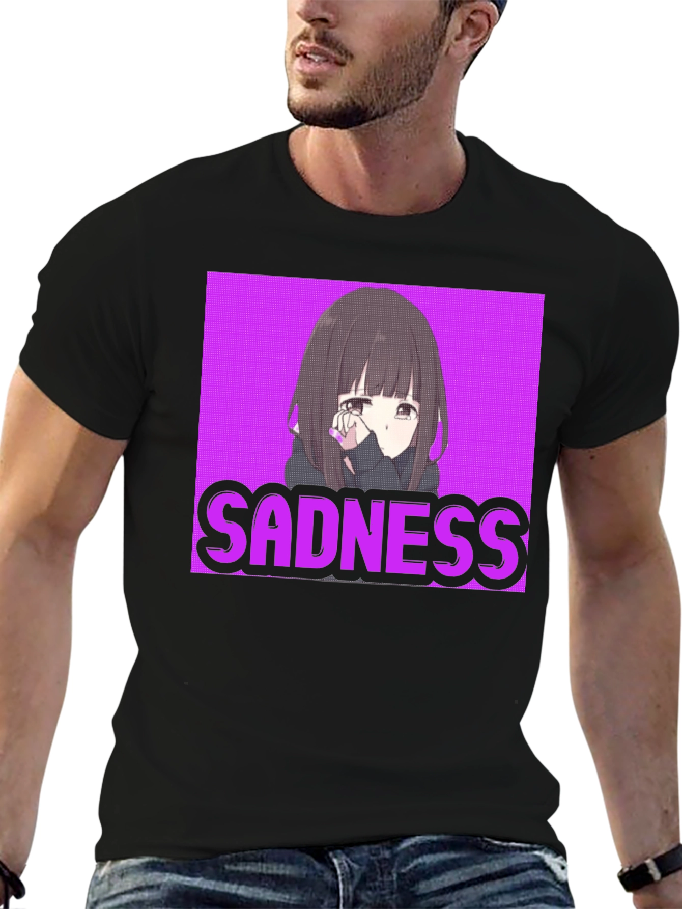 Black Sadness Anime Girl T-Shirt - Streetwear Graphic Tee view 6