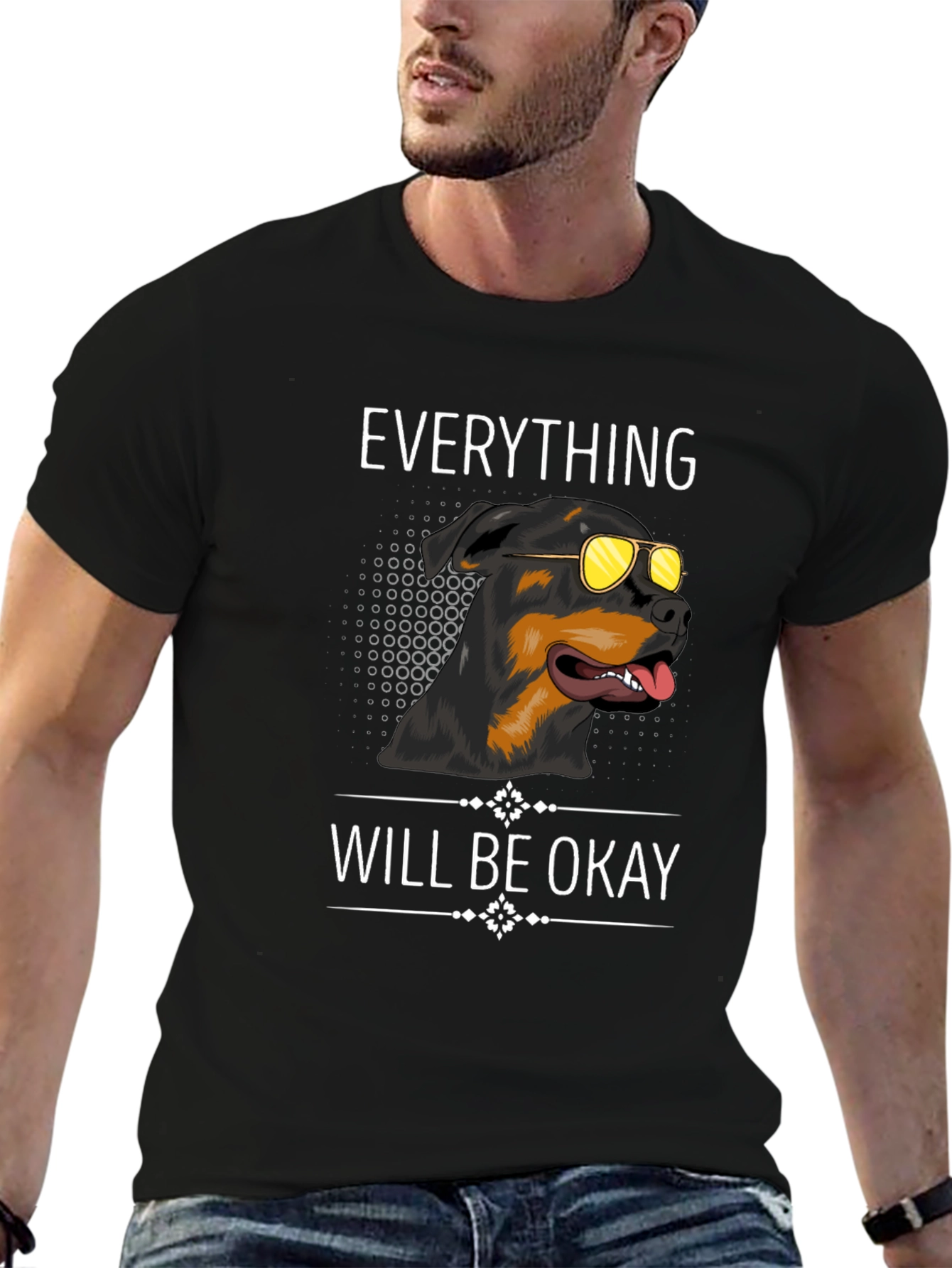 Black Dog with Sunglasses Graphic T-Shirt - Everything Will Be Okay view 6