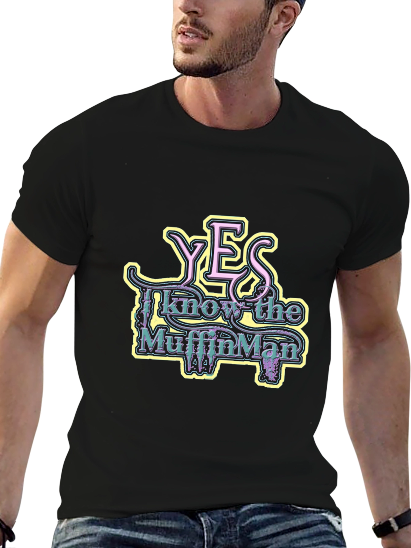 Black Yes I Know The Muffin Man Graphic Tee view 6