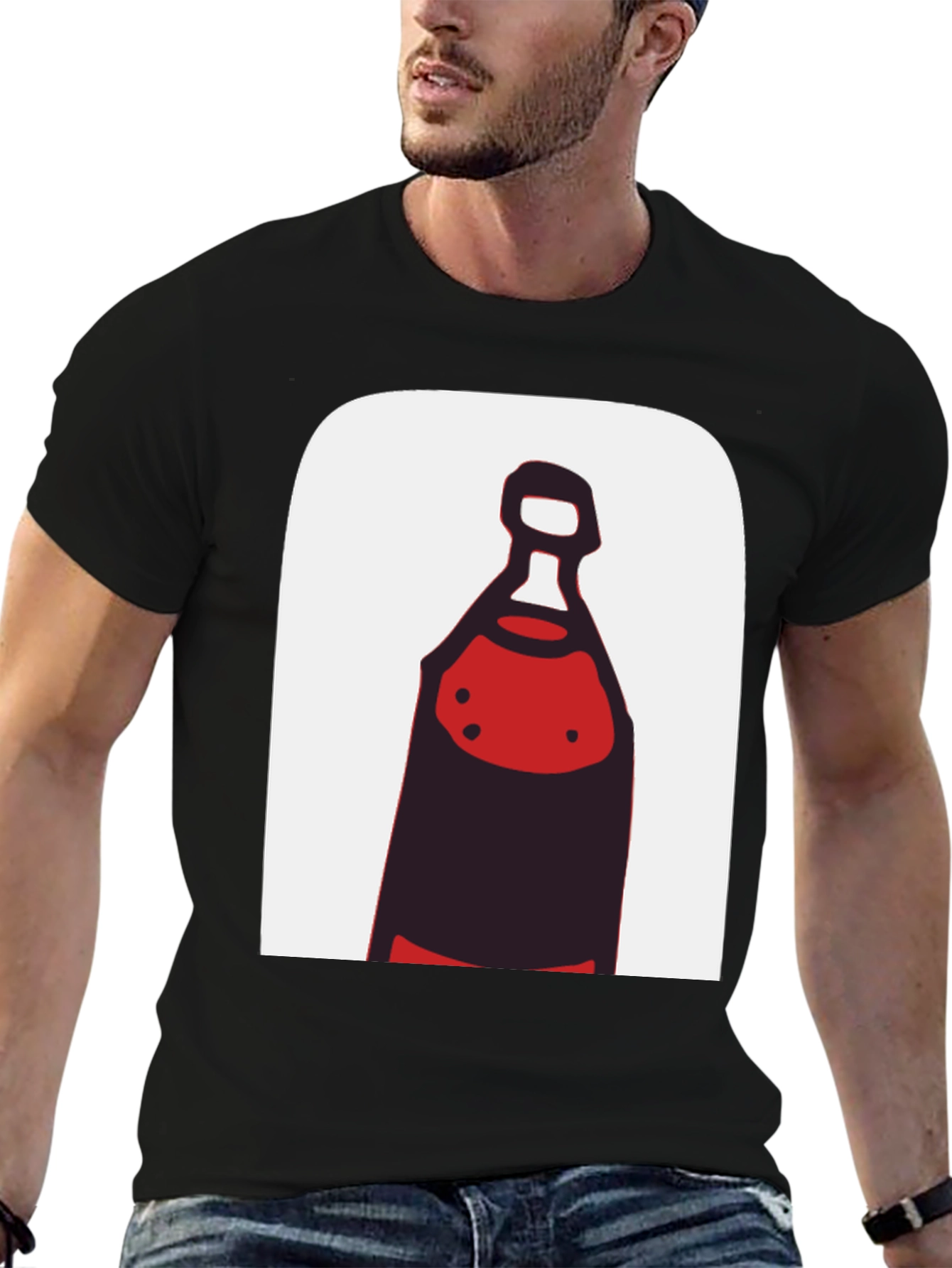 Black Abstract Bottle Graphic Tee - Black Cotton view 6