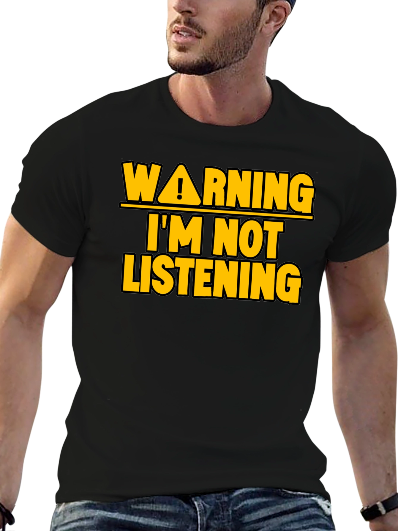 Black Warning I'm Not Listening T-Shirt view 6