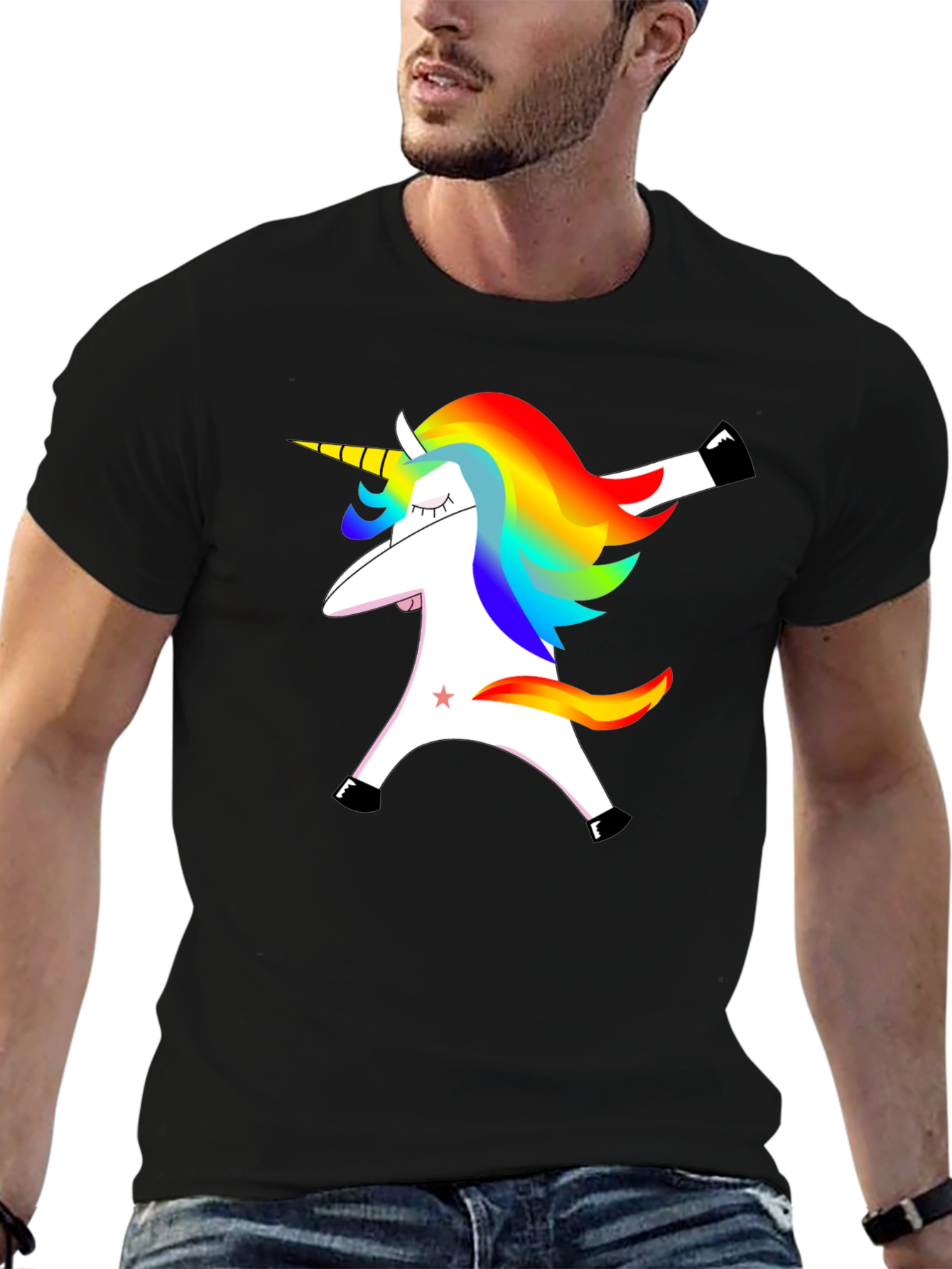 Black Dabbing Unicorn Graphic Tee - Black Cotton T-Shirt view 6