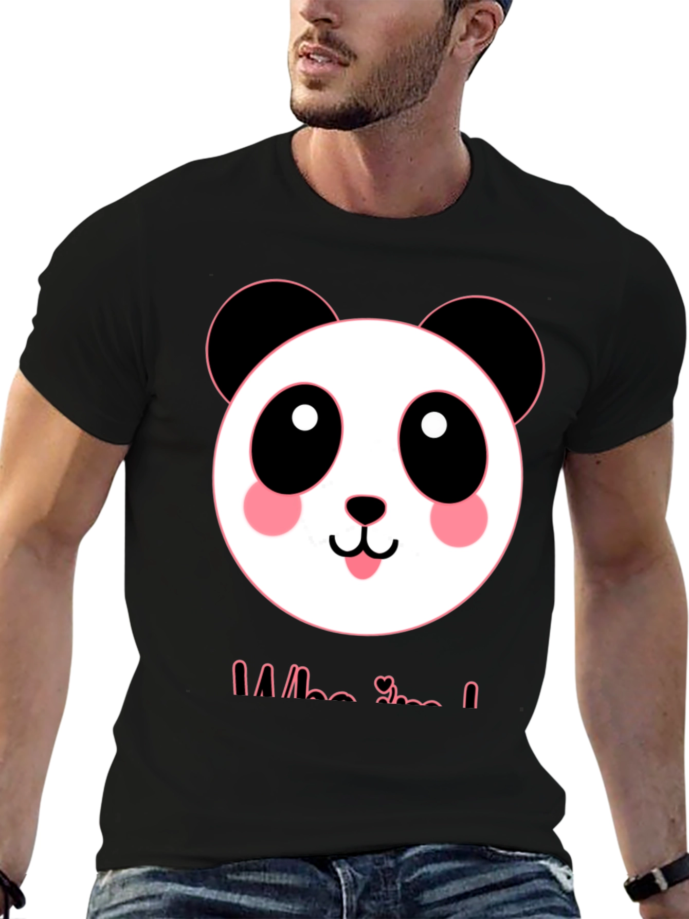 Black Cute Panda Graphic Tee - Men's Black T-Shirt view 6