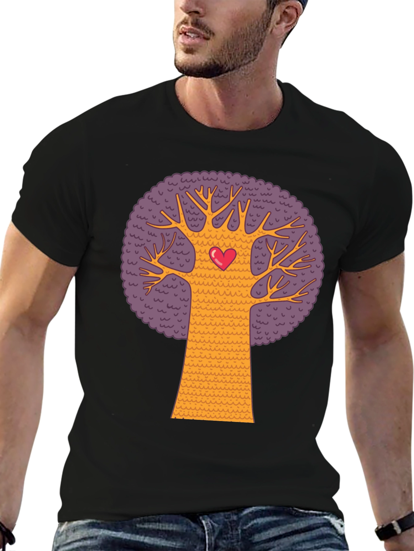 Black Heart Tree Graphic Tee - Black Cotton Blend T-Shirt view 6