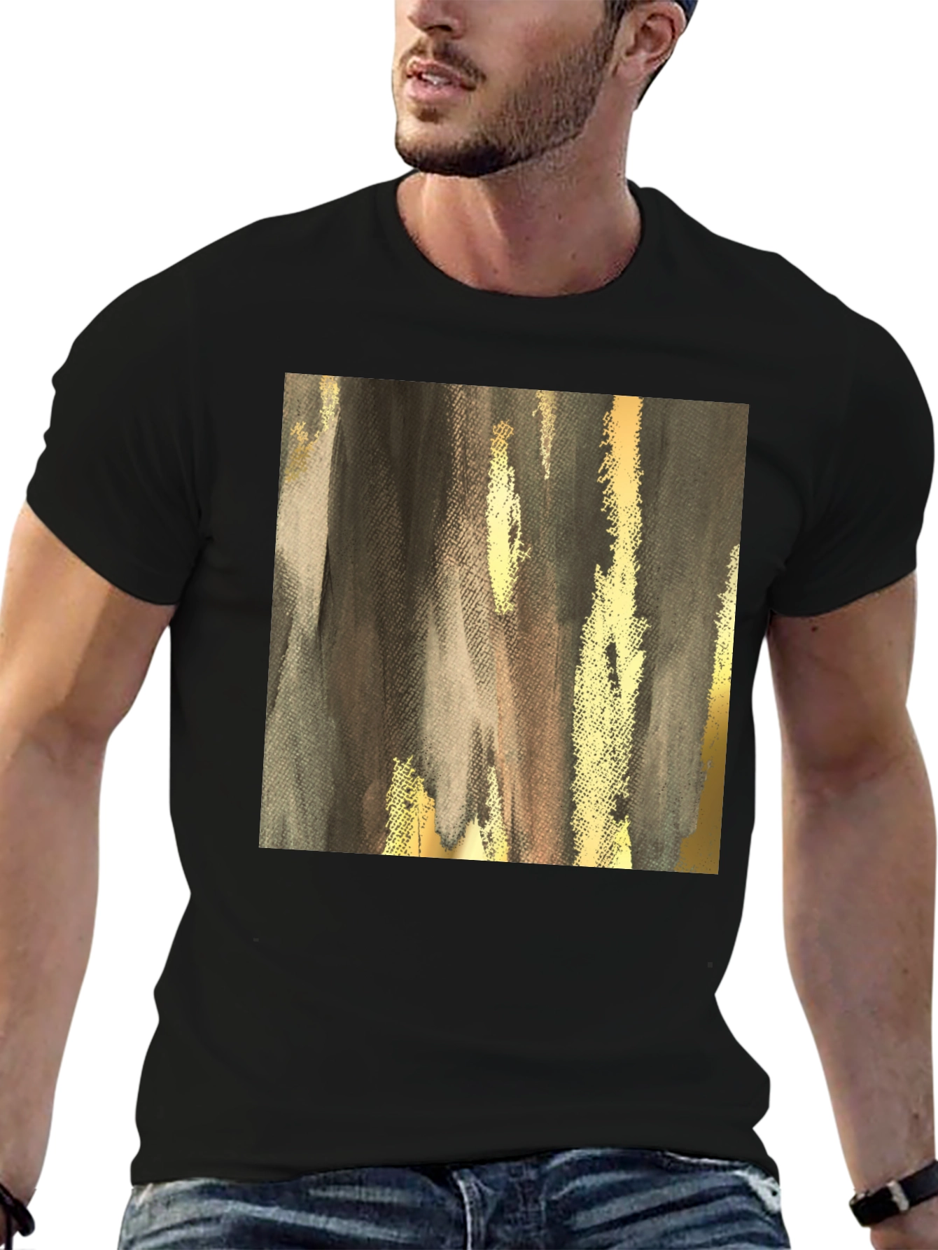 Black Abstract Gold & Gray Graphic Tee view 6