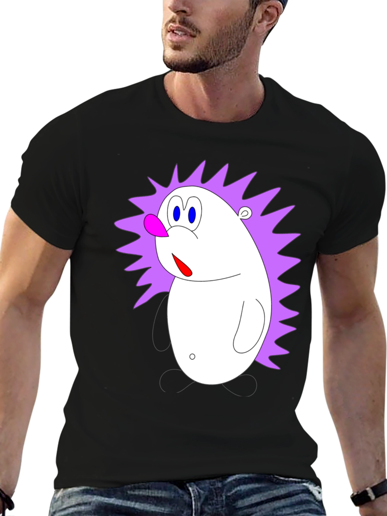 Black Cartoon Hedgehog Graphic Black T-Shirt view 6