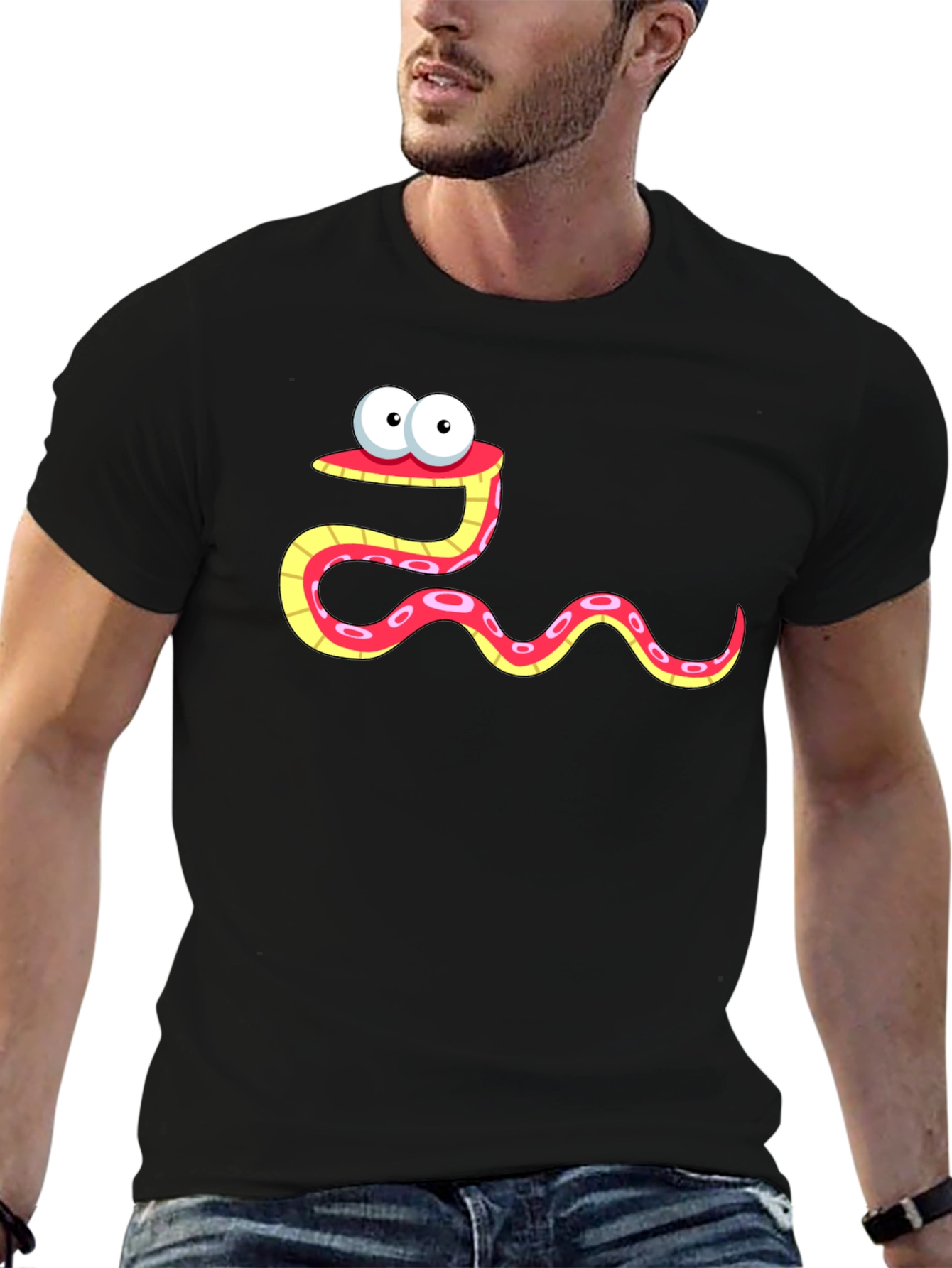 Black Cartoon Snake Graphic Tee - Black Cotton Shirt view 6