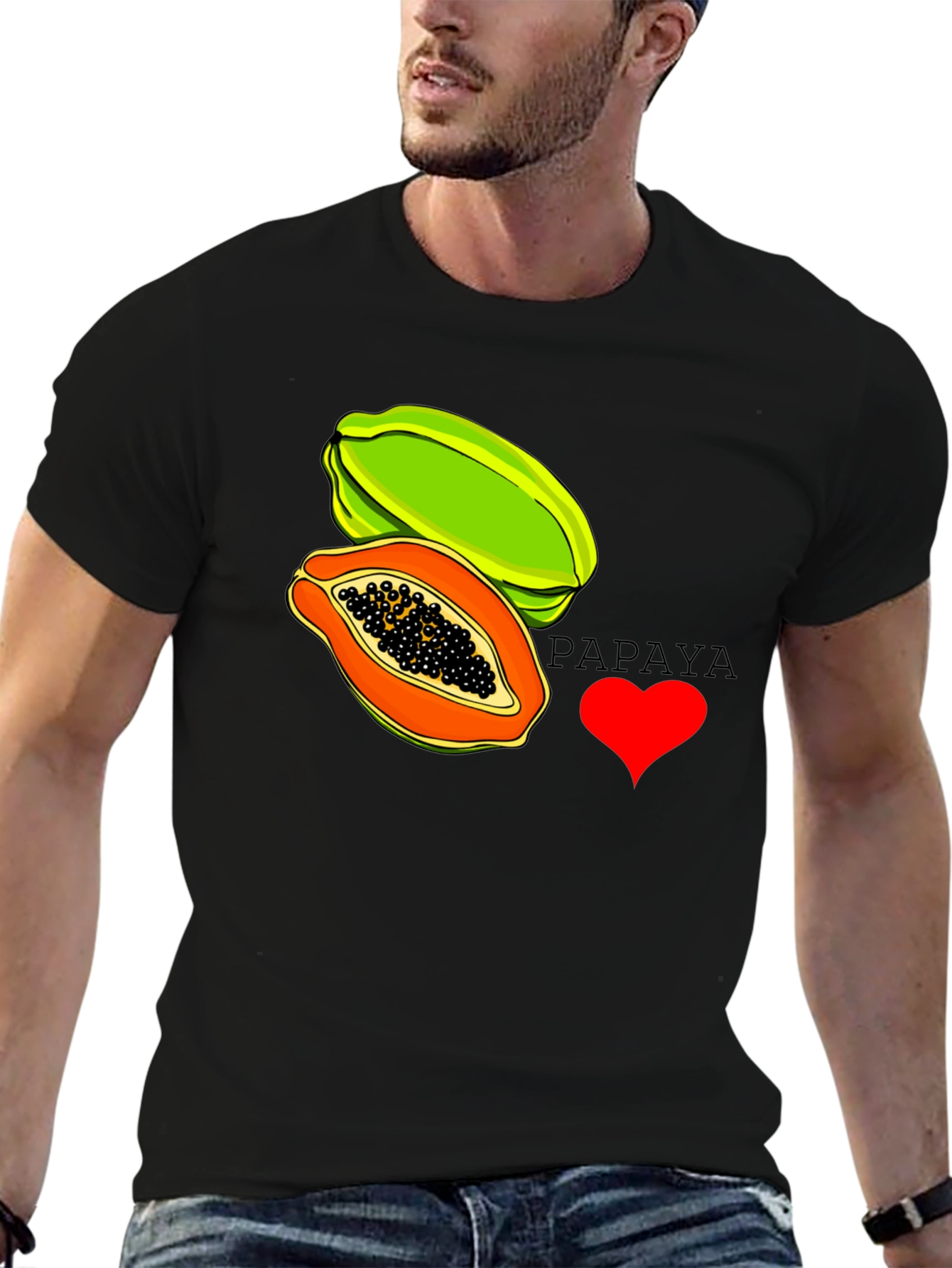 Black I Love Papaya Graphic T-Shirt - Fruit Lover Tee view 6