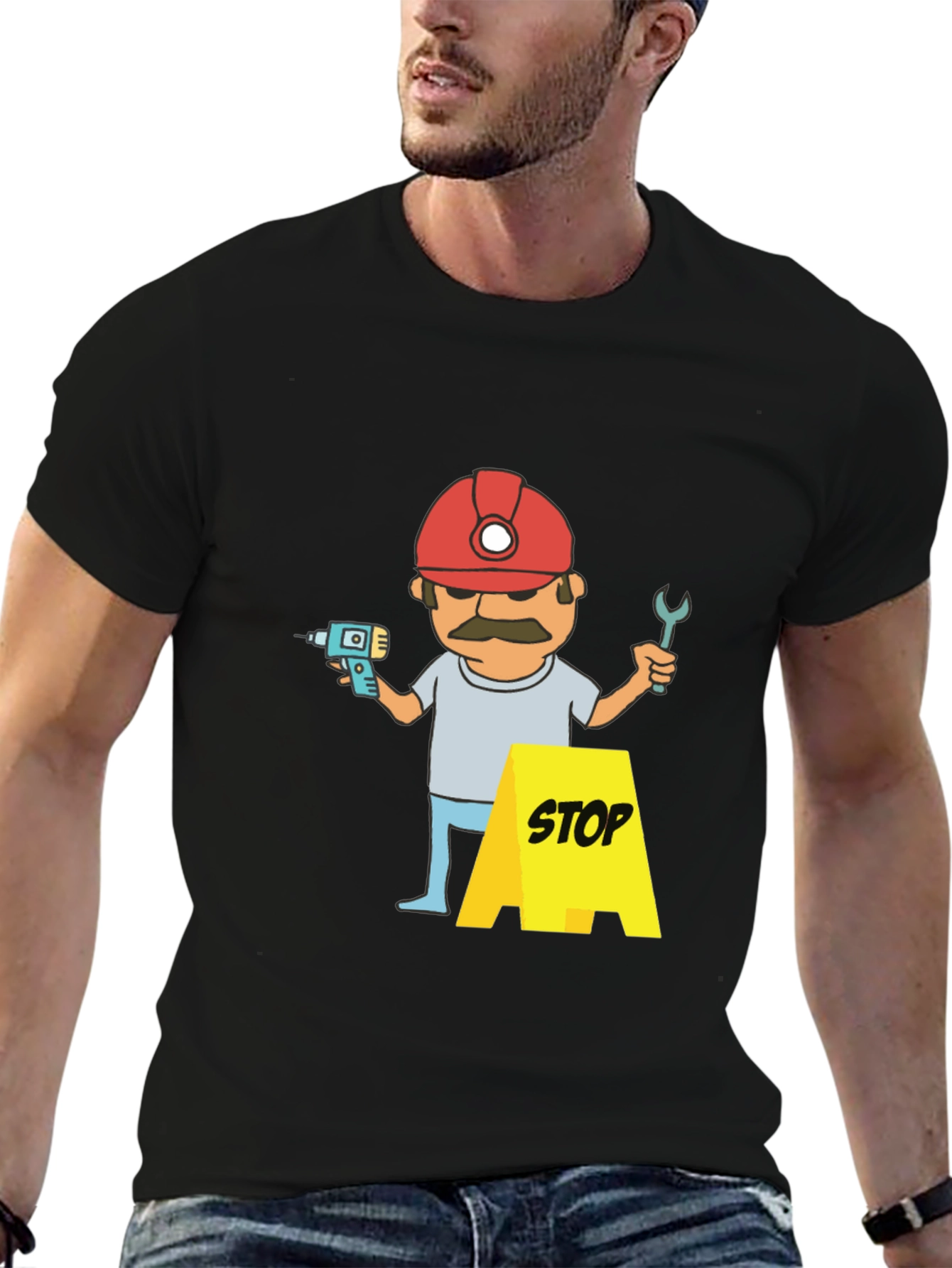 Black Construction Worker Graphic T-Shirt - Black view 6