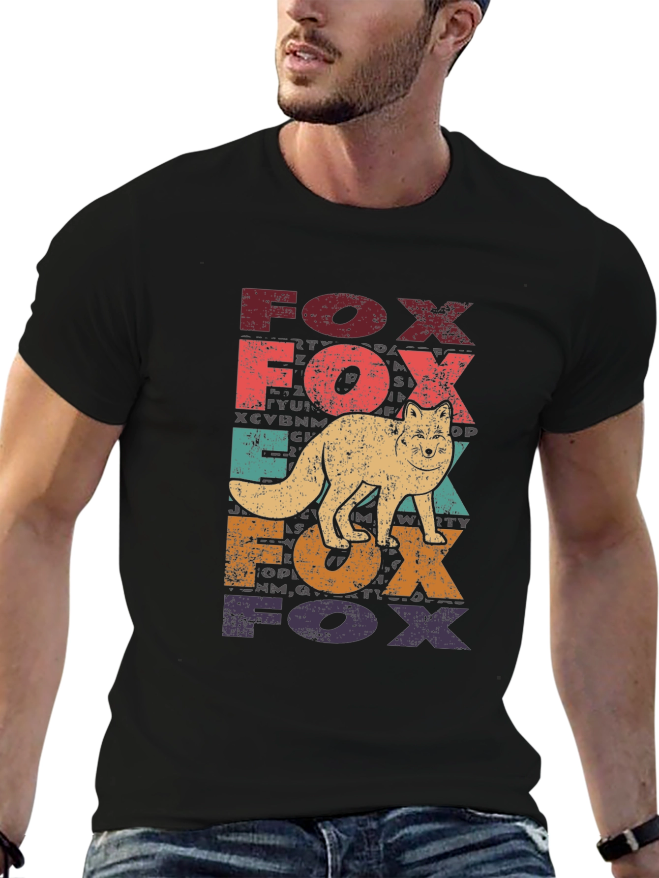 Black Vintage Fox Graphic Tee - Retro Style Black T-Shirt view 6