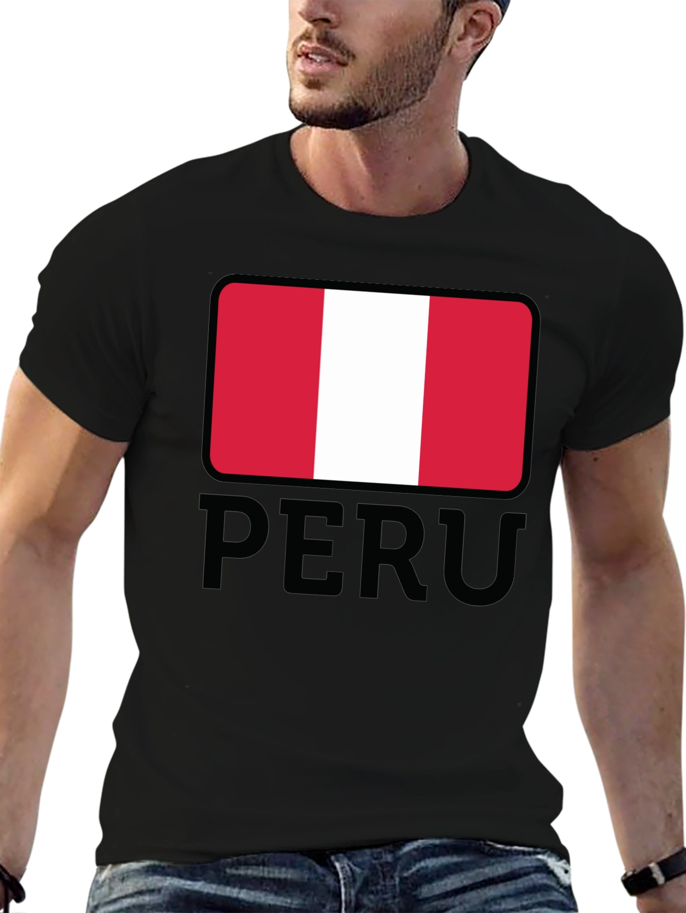 Peru Flag Graphic Tee - Black Cotton T-Shirt - 6