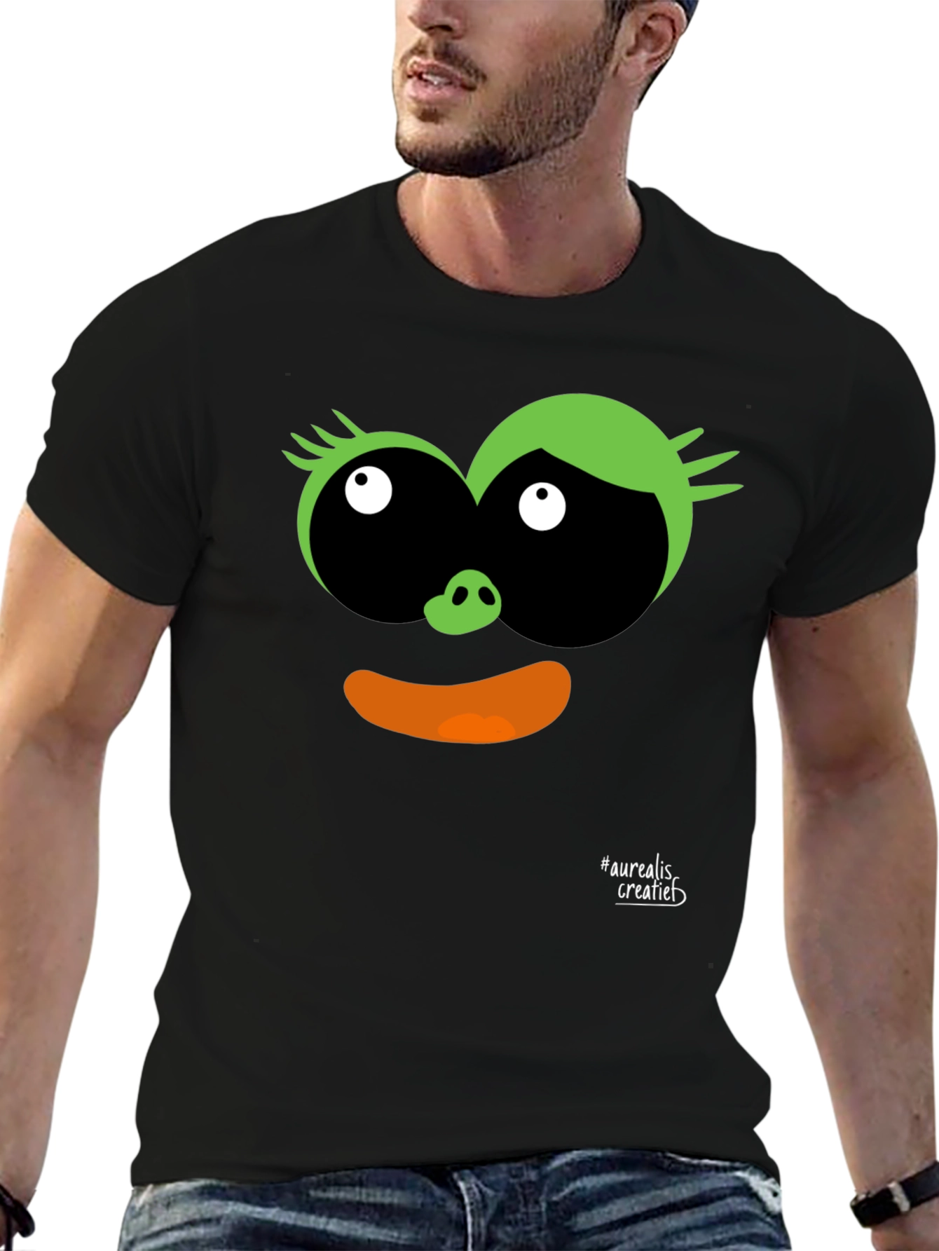 Black Fun Cartoon Face Black T-Shirt view 6