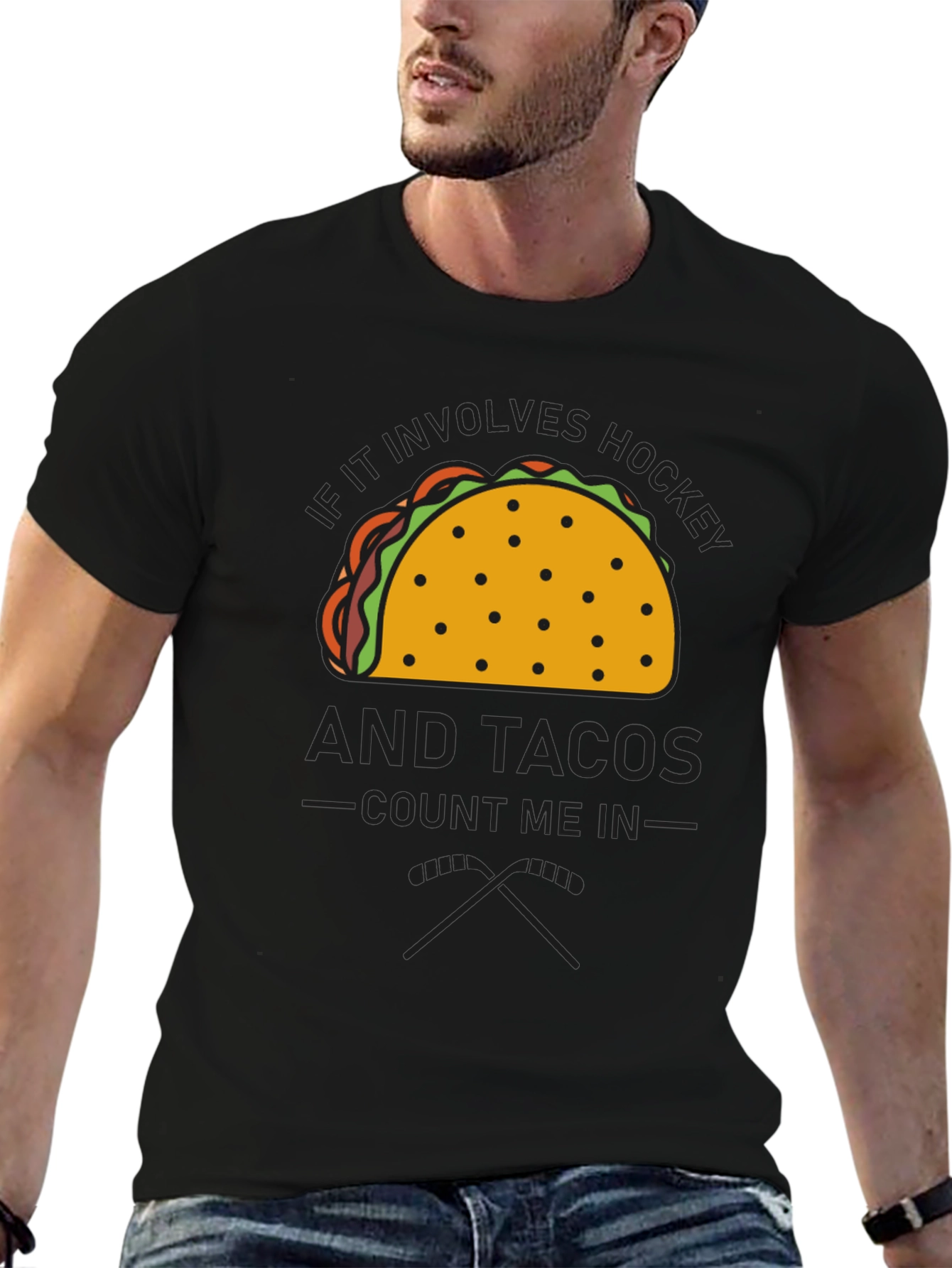 Black Hockey and Tacos Graphic Tee view 6