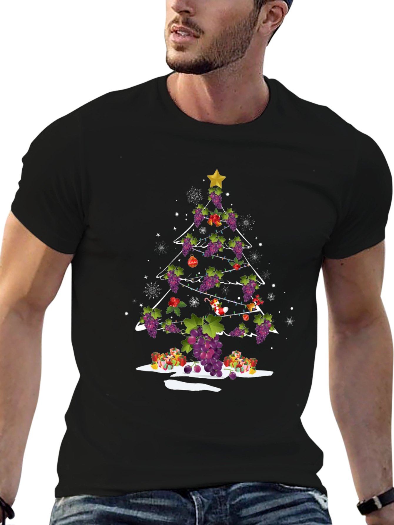 Black Grape Christmas Tree Holiday Graphic Tee view 6