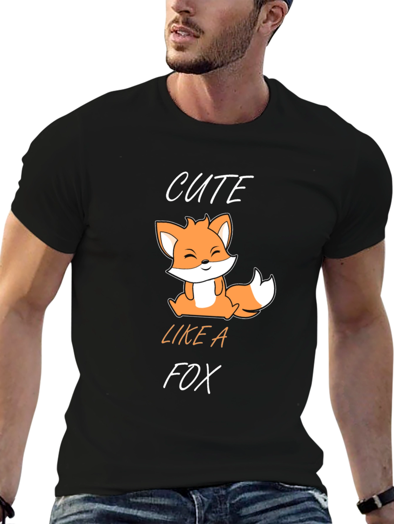 Black Cute Fox Graphic T-Shirt - Black view 6