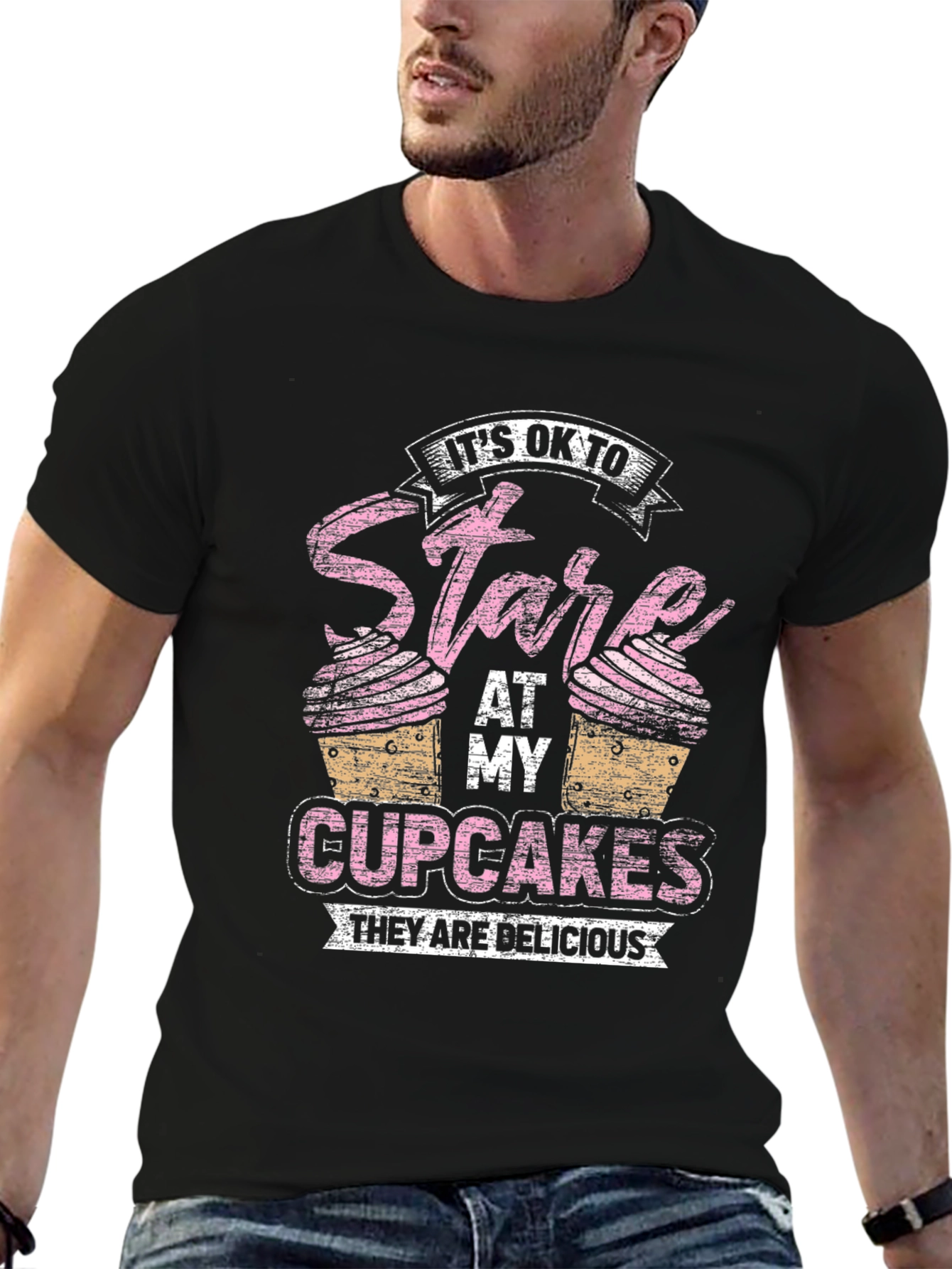 Black It's Ok to Stare at My Cupcakes T-Shirt view 6