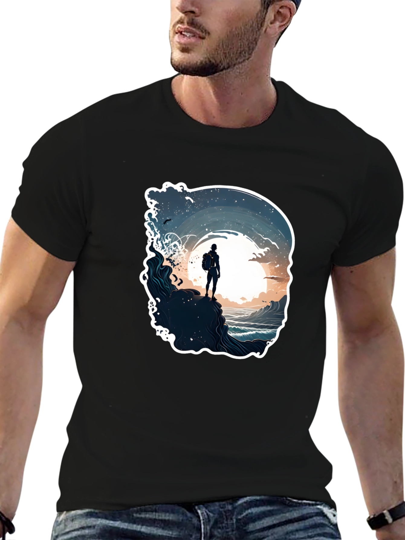 Black Ocean Adventure T-Shirt - Black, Artistic Print view 6
