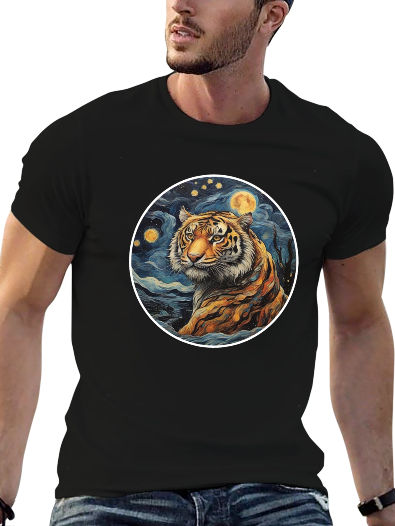 Black Tiger Moon Graphic Tee - Artistic Style view 6