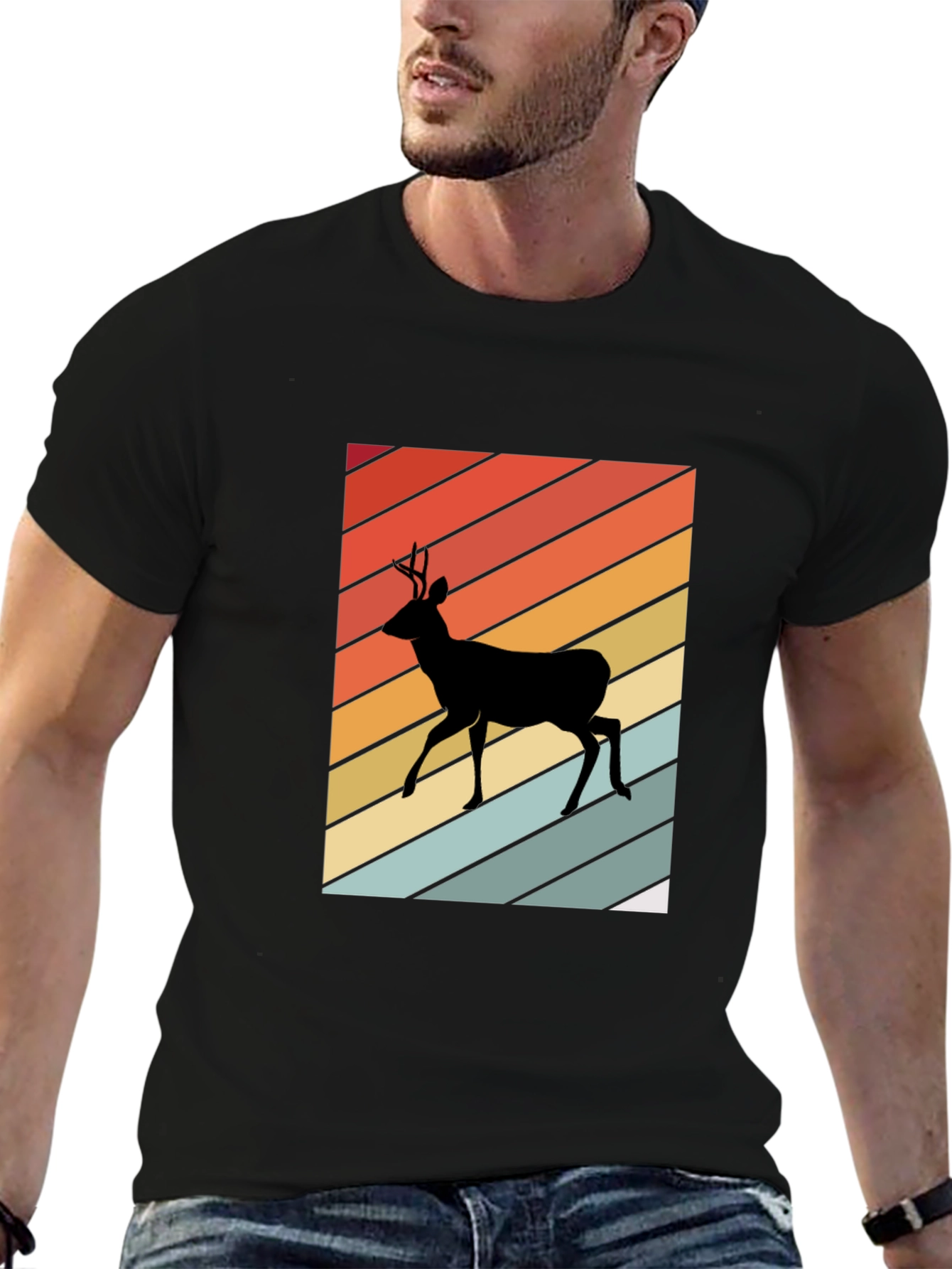 Black Retro Deer Silhouette T-Shirt view 6
