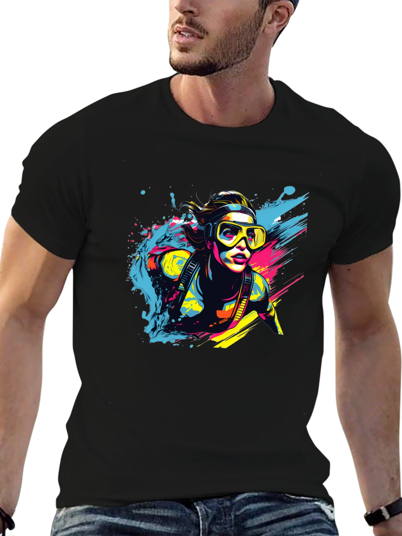 Black Diver Splash T-Shirt - Cool Graphic Tee view 6