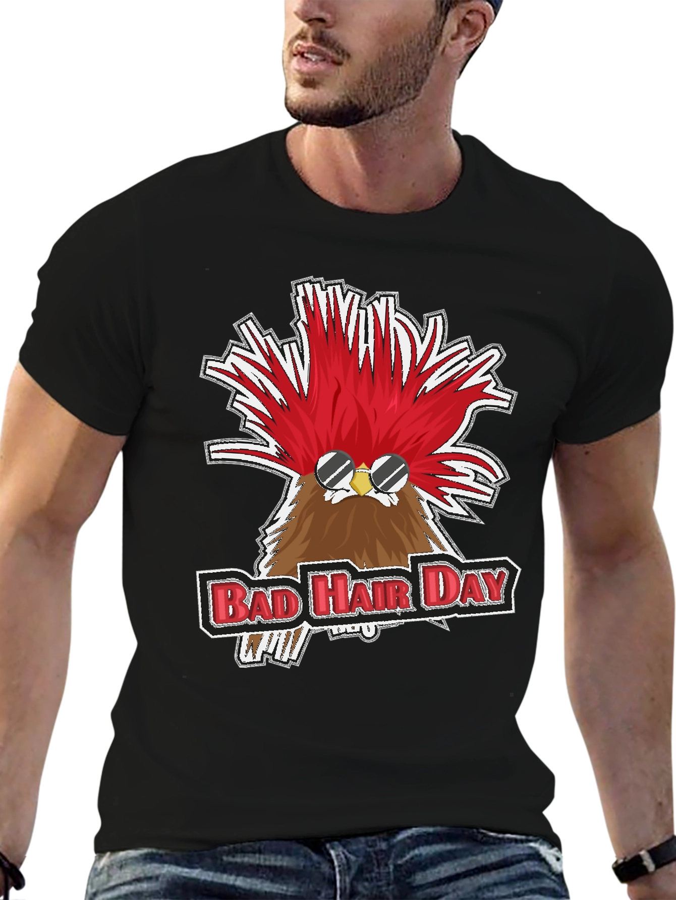 Black Bad Hair Day Chicken Graphic Tee view 6