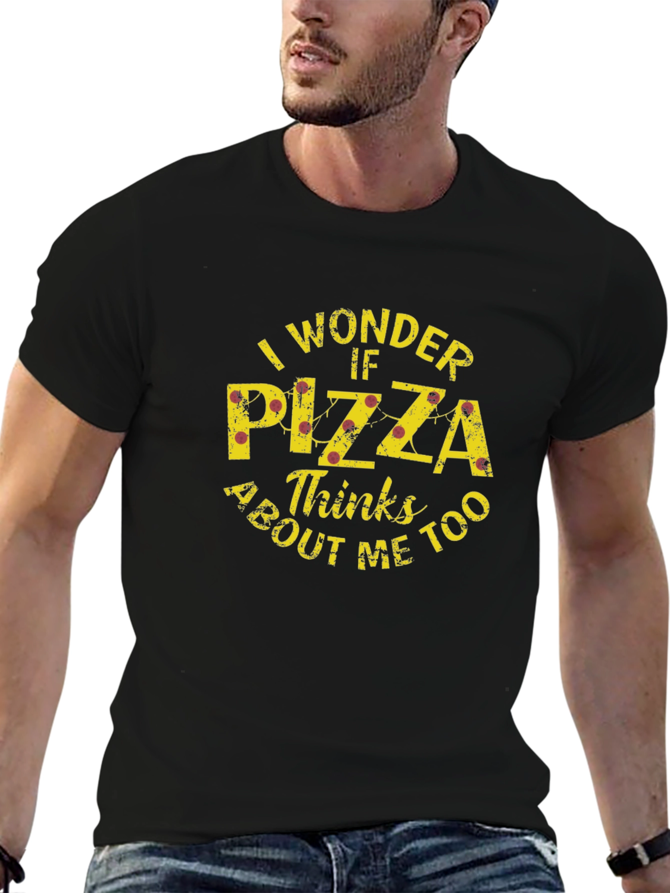 Black Funny Pizza Lover Graphic T-Shirt view 6