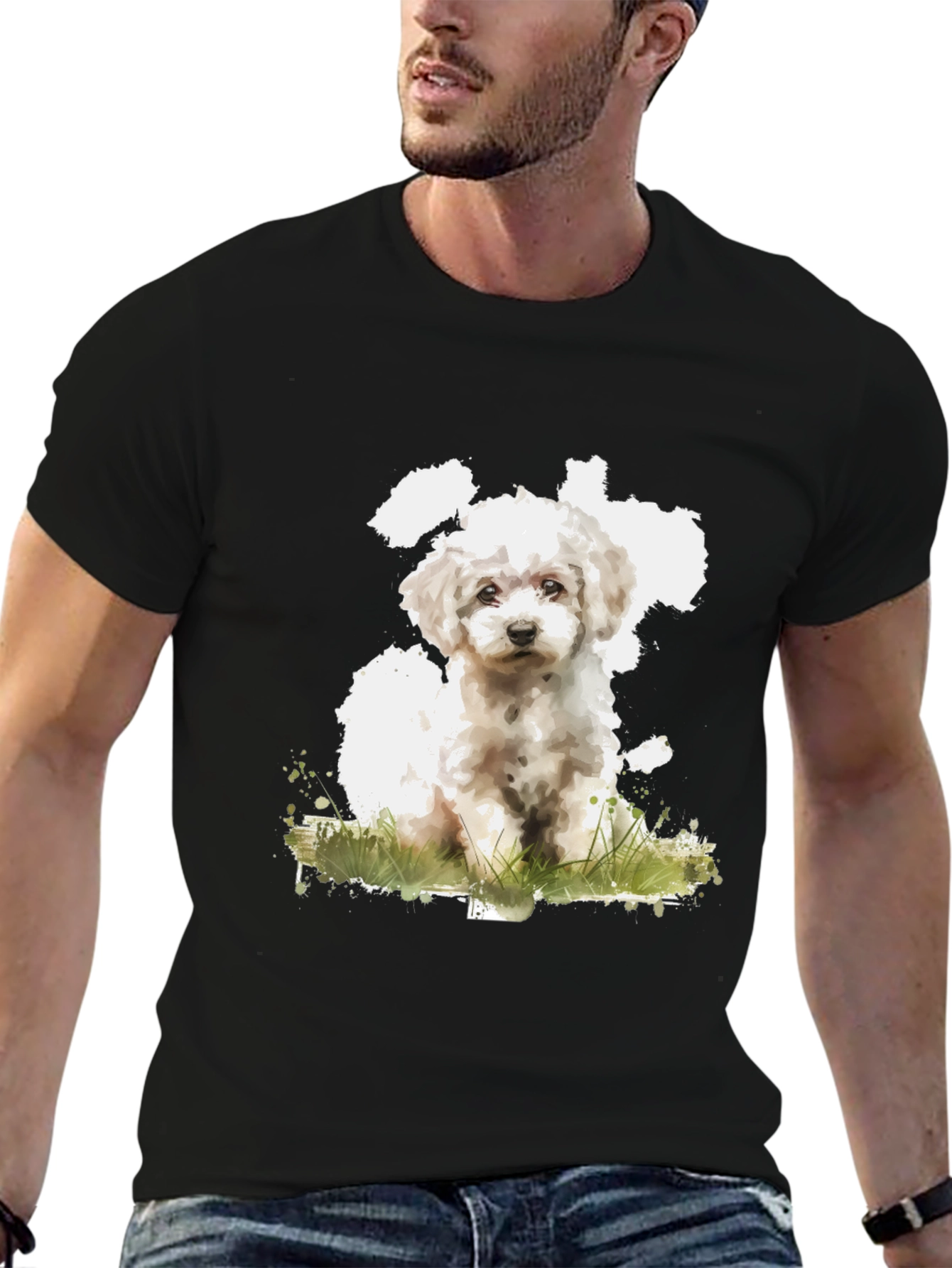 Black Cute Dog Art Black T-Shirt - Soft Cotton Blend view 6