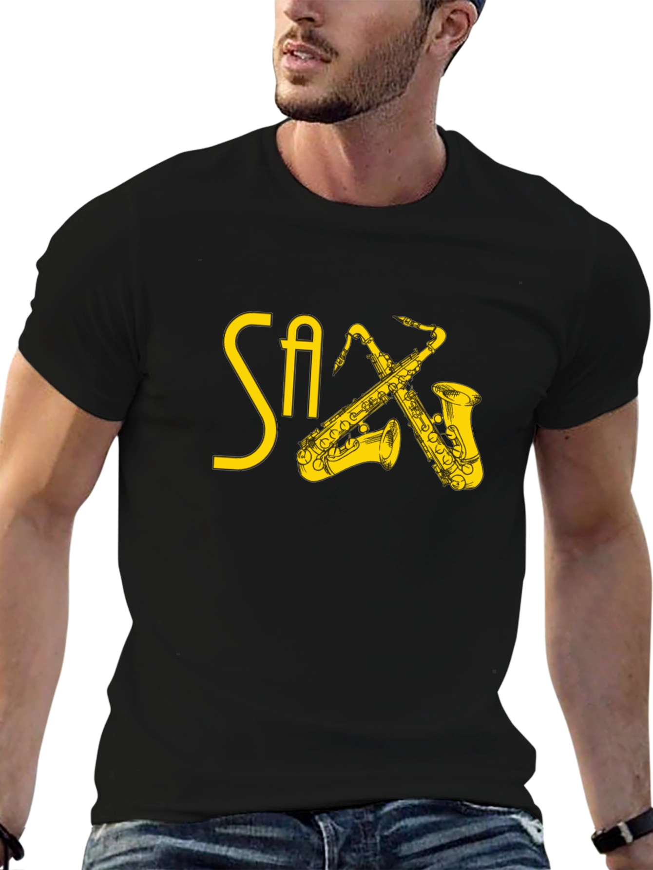 Black Saxophone Graphic Print T-Shirt view 6