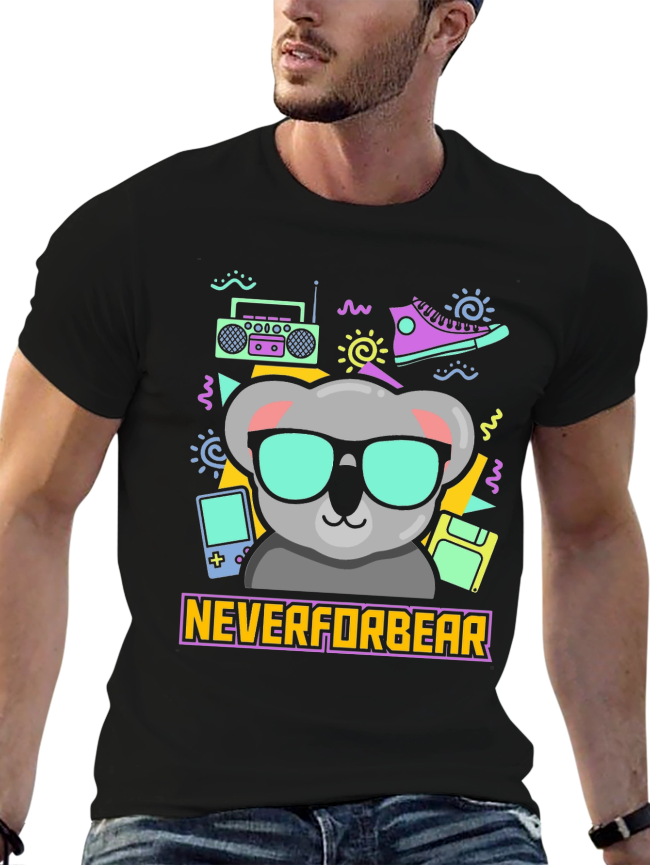 Black Cool Koala Retro T-Shirt - Neverforbear view 6