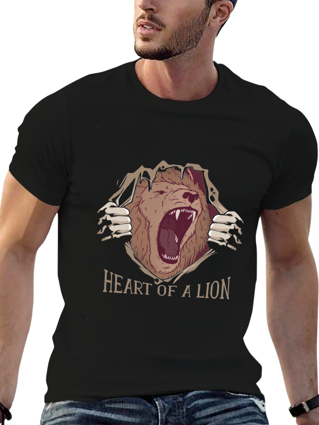 Black Heart of a Lion Graphic Tee - Black view 6