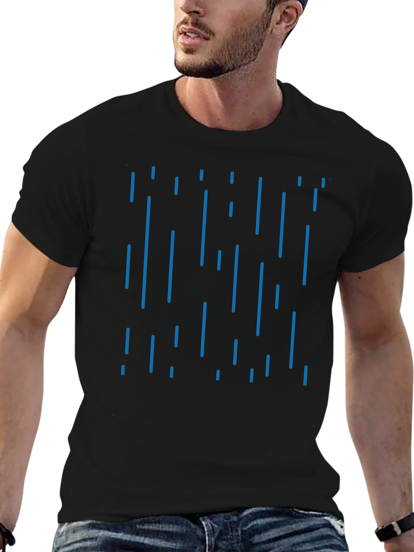 Black Modern Rain Pattern T-Shirt - Black view 6