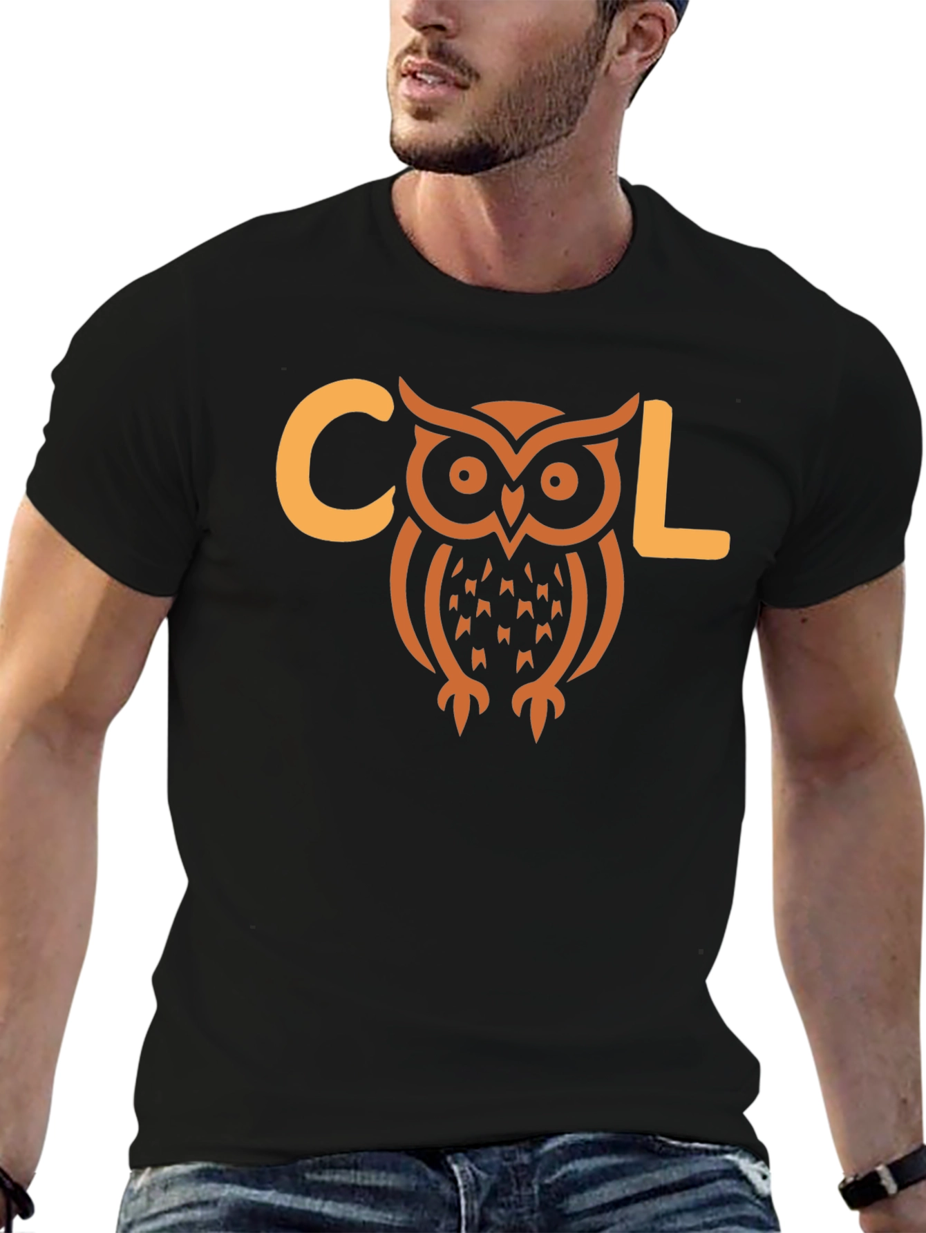 Black Cool Owl Graphic T-Shirt - Black Cotton Tee view 6