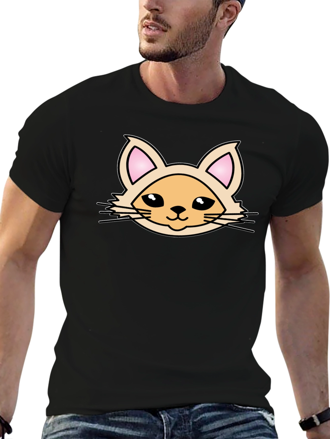 Black Cute Cartoon Cat Graphic T-Shirt - Black view 6