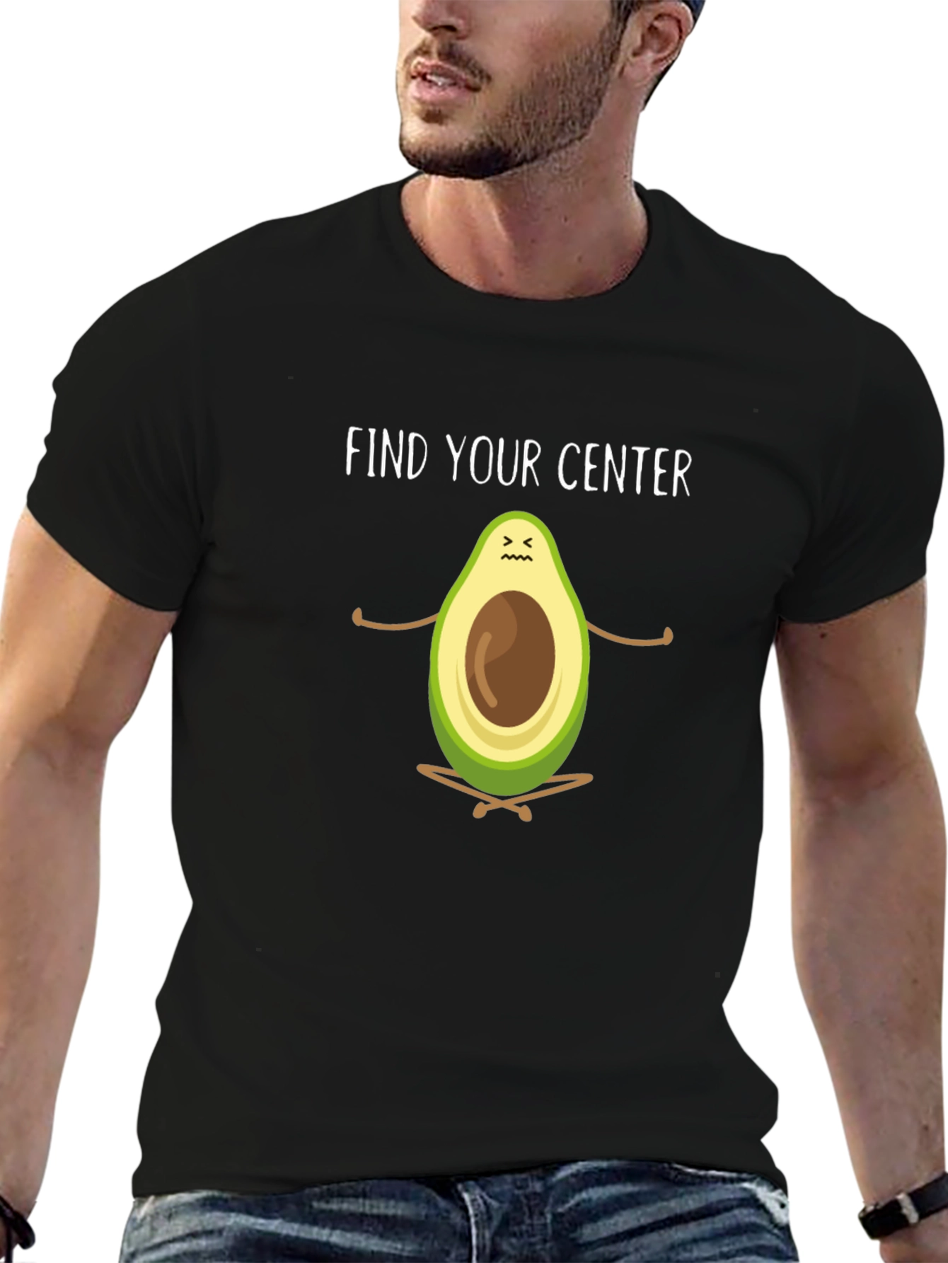 Black Find Your Center Avocado Meditation T-Shirt view 6
