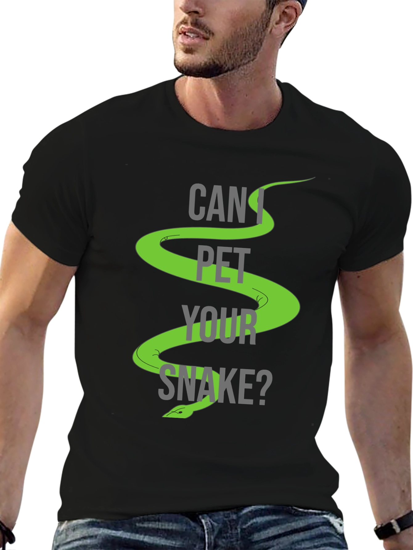 Black Can I Pet Your Snake? Graphic T-Shirt view 6