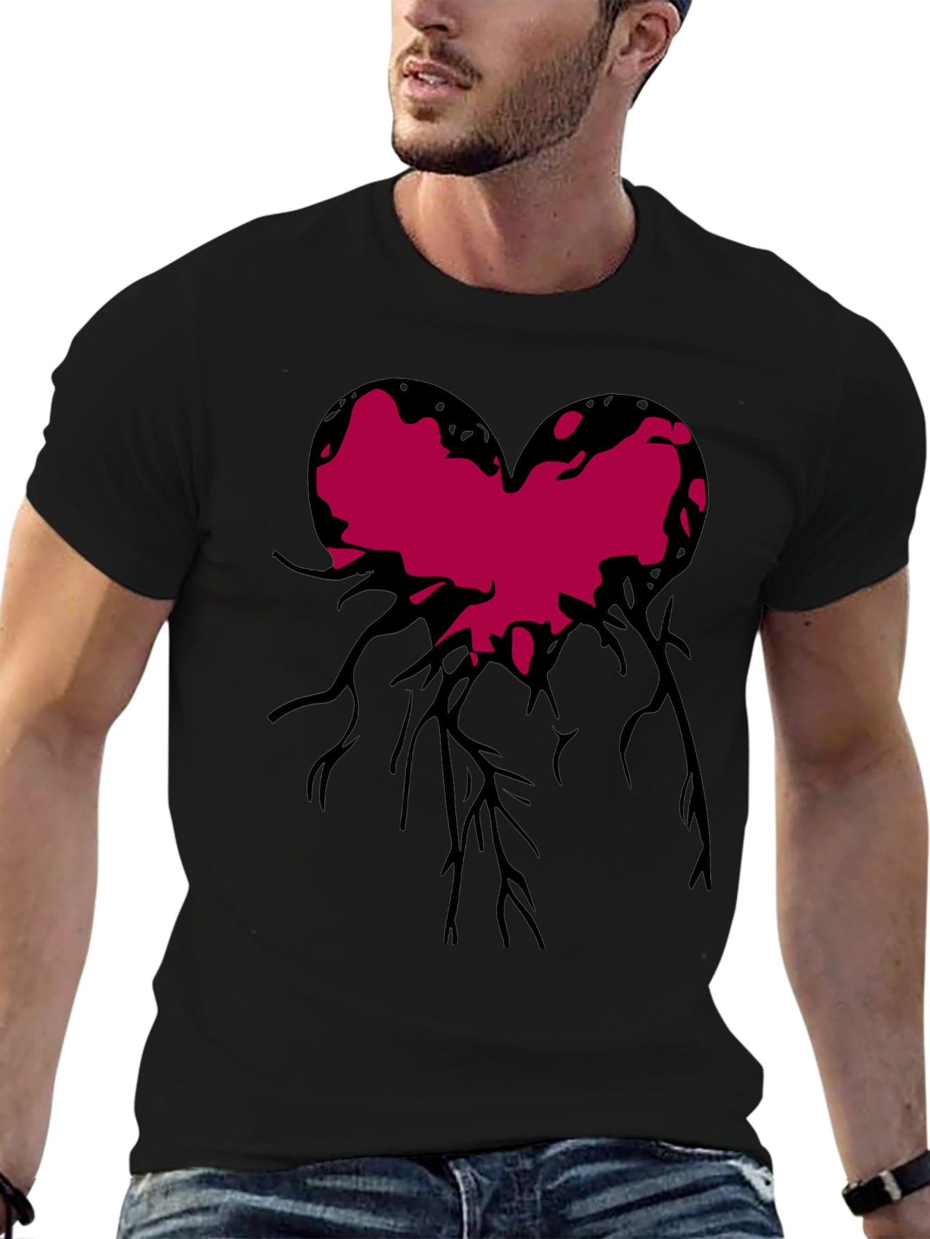 Black Heart Roots Graphic Print Crew Neck T-Shirt view 6