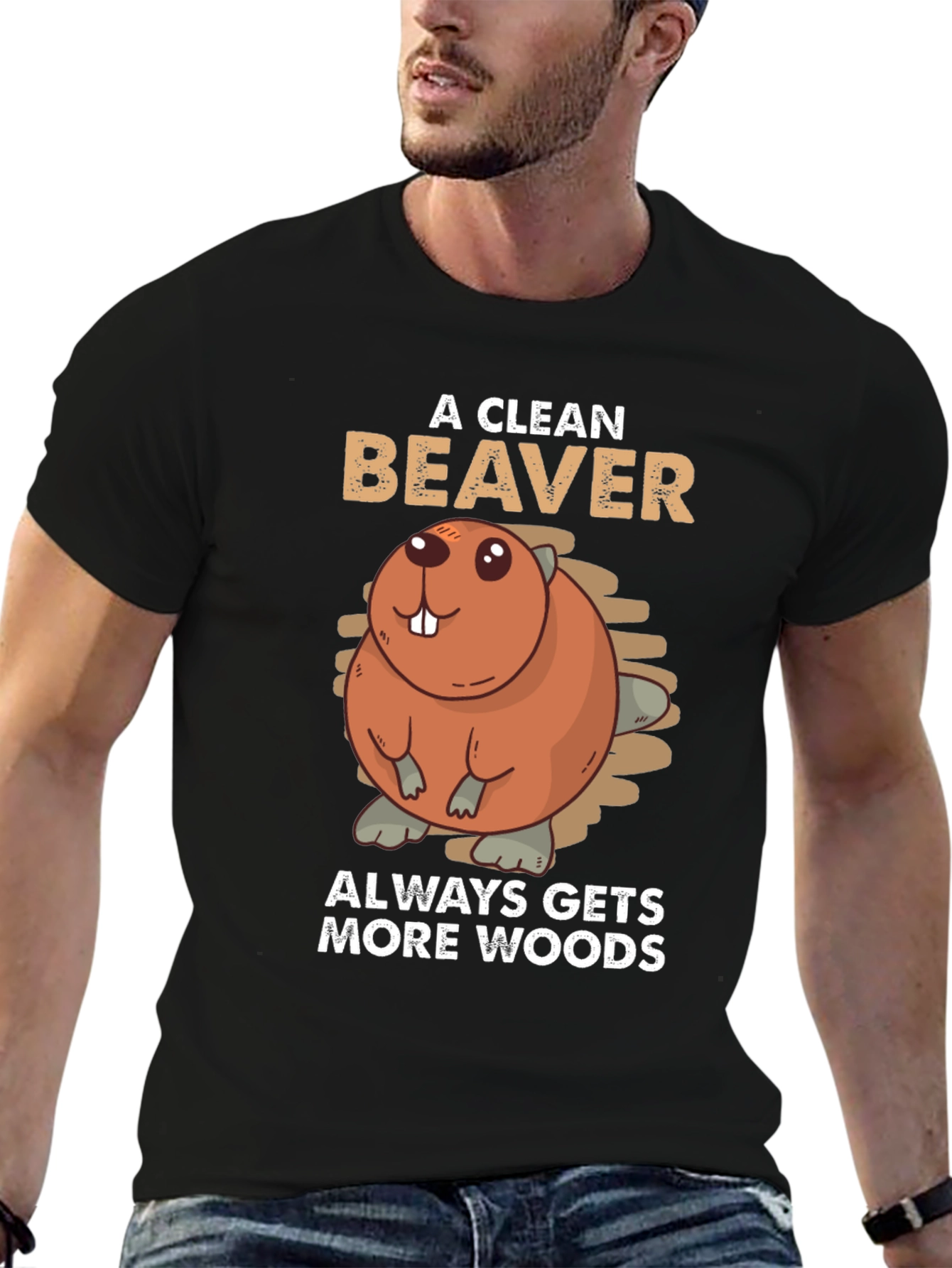 Black A Clean Beaver Always Gets More Woods T-Shirt view 6